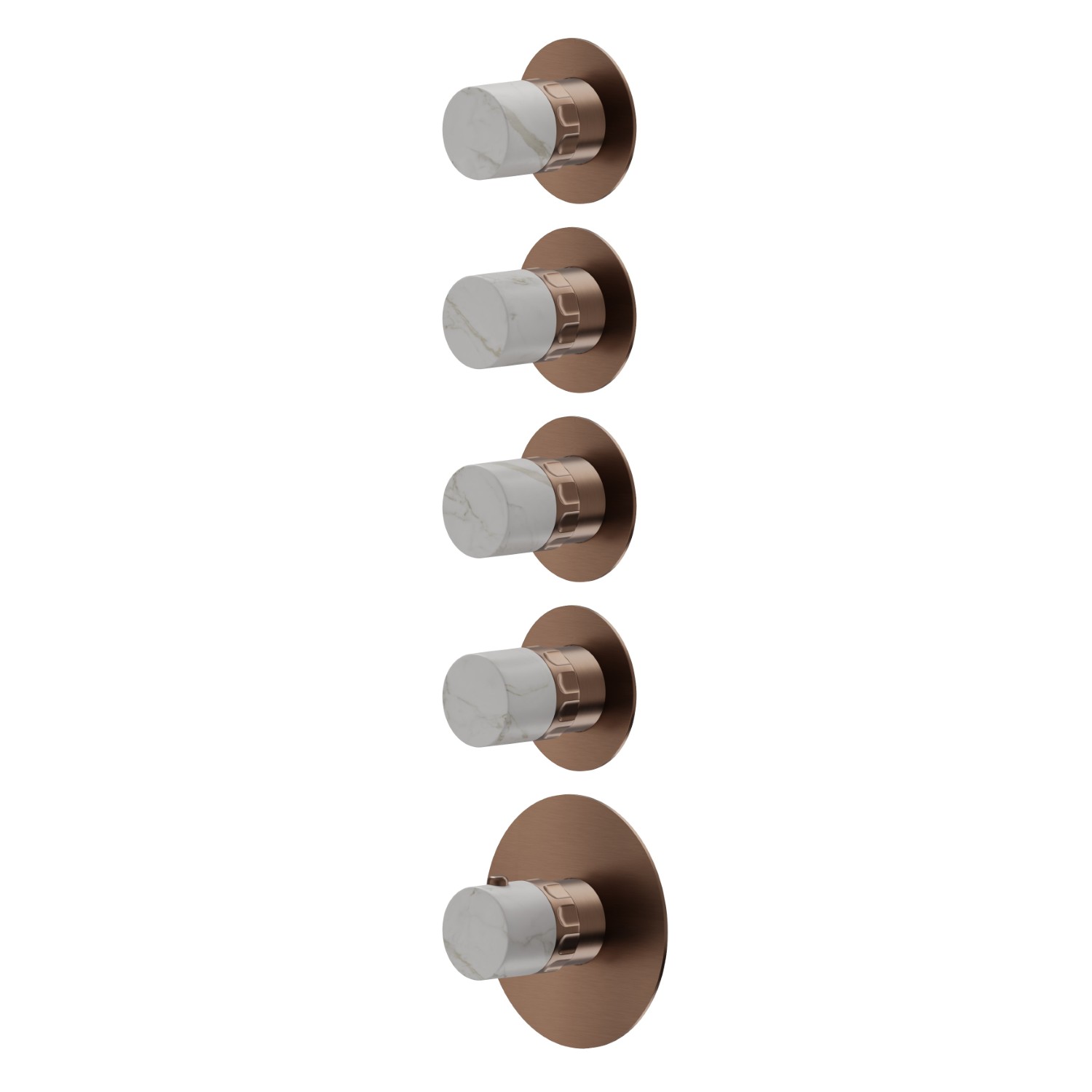Miscelatore termostatico multiutenza ad incasso a 4 uscite. ingressi ed uscite da 3/4”. Parte esterna - finitura PVD Brushed Copper Bronze