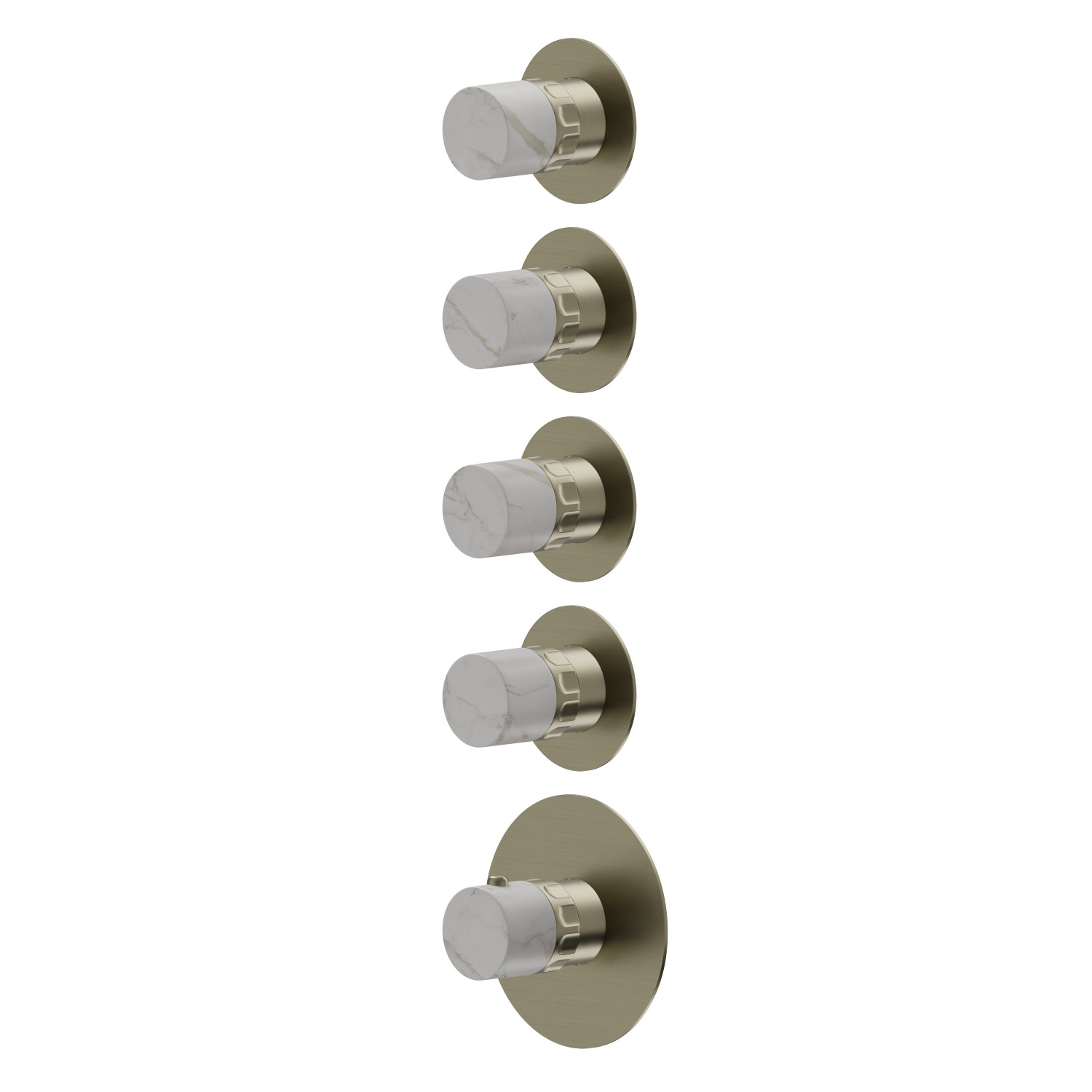 Miscelatore termostatico multiutenza ad incasso a 4 uscite. ingressi ed uscite da 3/4”. Parte esterna - finitura PVD Brushed Pale Gold