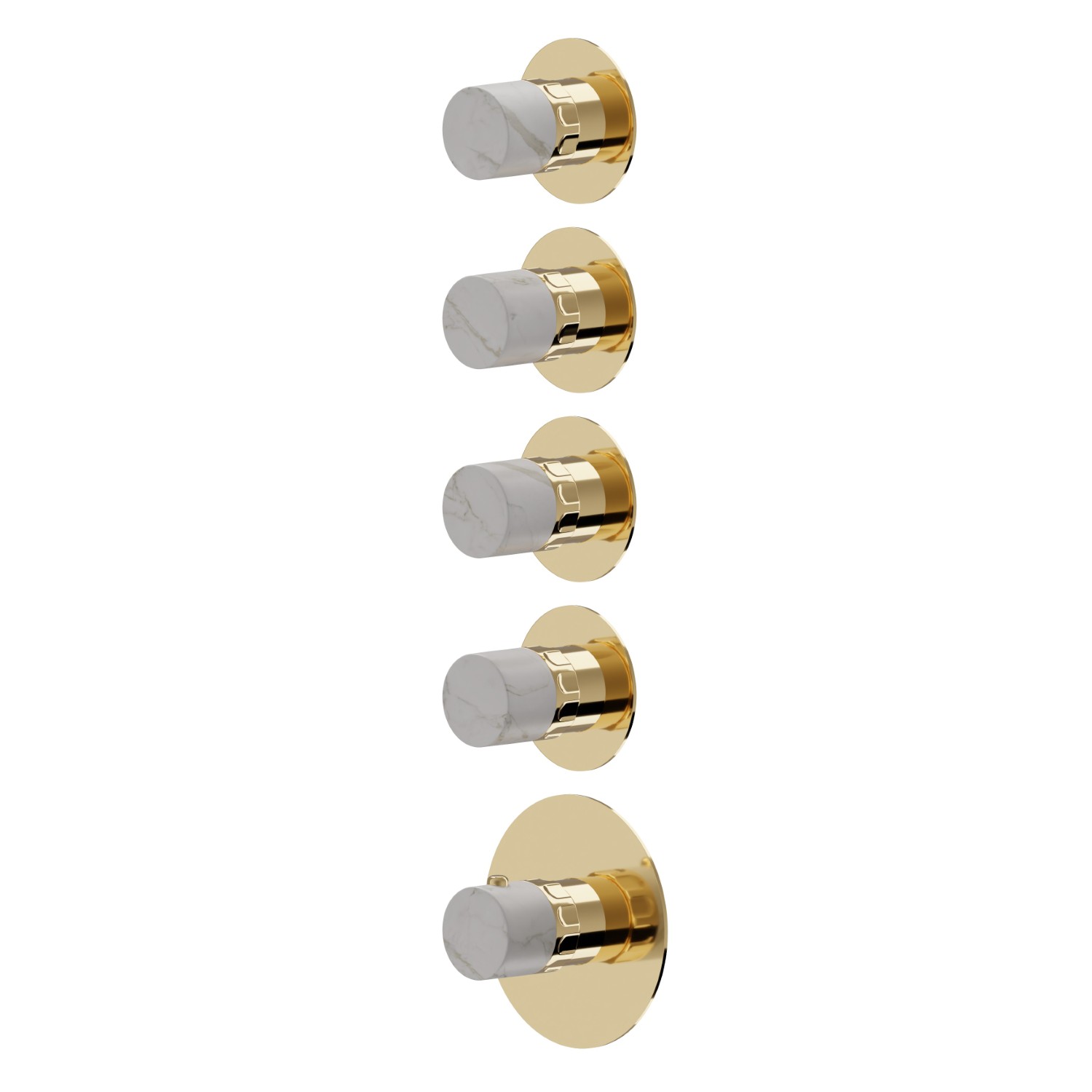 Miscelatore termostatico multiutenza ad incasso a 4 uscite. ingressi ed uscite da 3/4”. Parte esterna - finitura PVD Glossy Gold