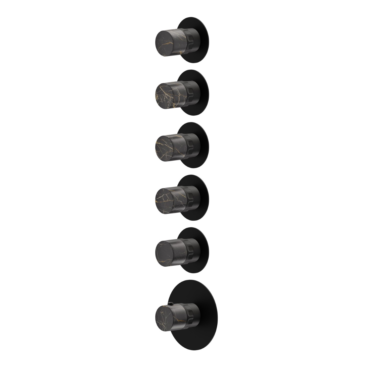 5 ways out concealed thermostatic multifunction selectors. 3/4” connections. External part - finish Matt Black