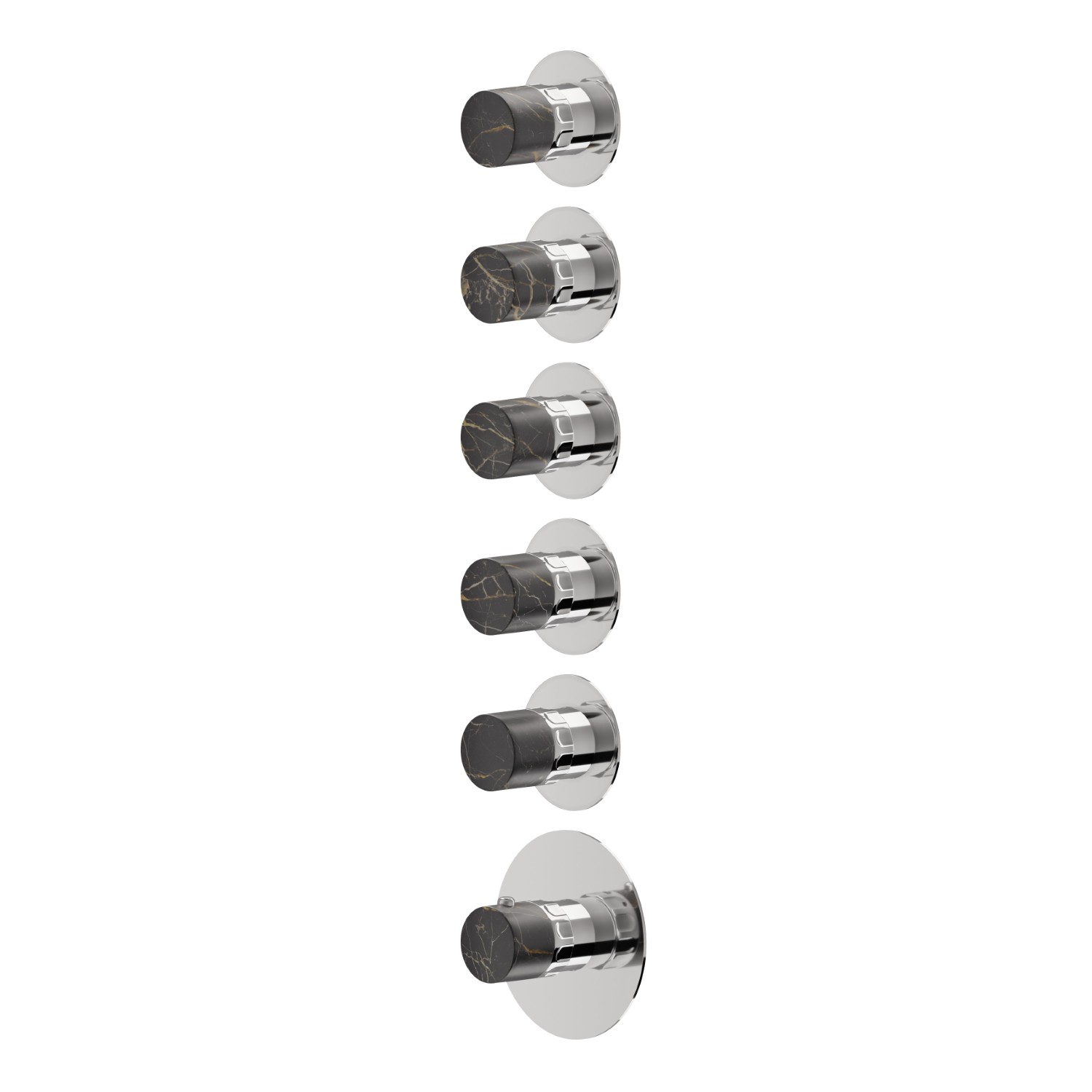 5 ways out concealed thermostatic multifunction selectors. 3/4” connections. External part - finish Chrome