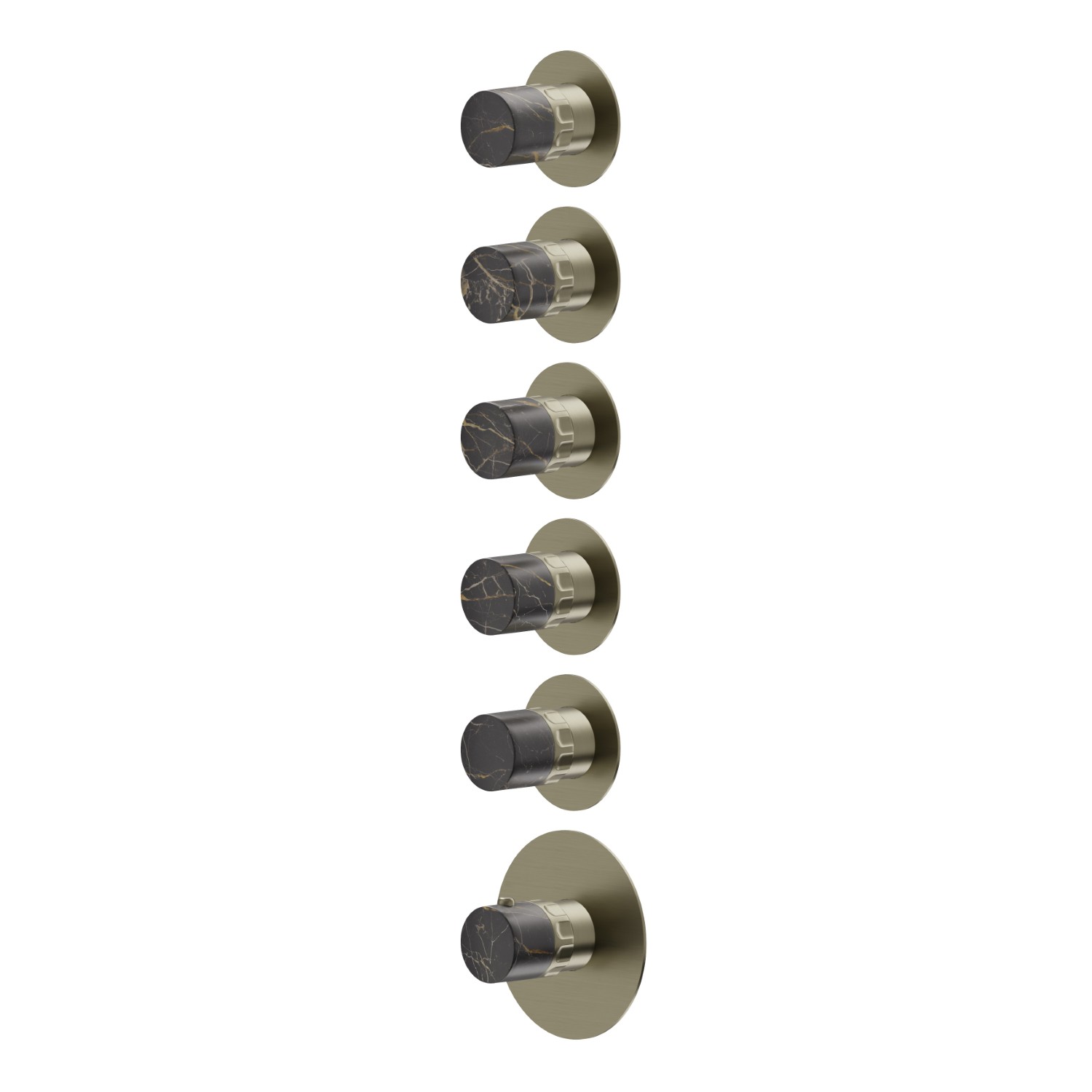 Miscelatore termostatico multiutenza ad incasso a 5 uscite. ingressi ed uscite da 3/4” - finitura PVD Brushed Pale Gold