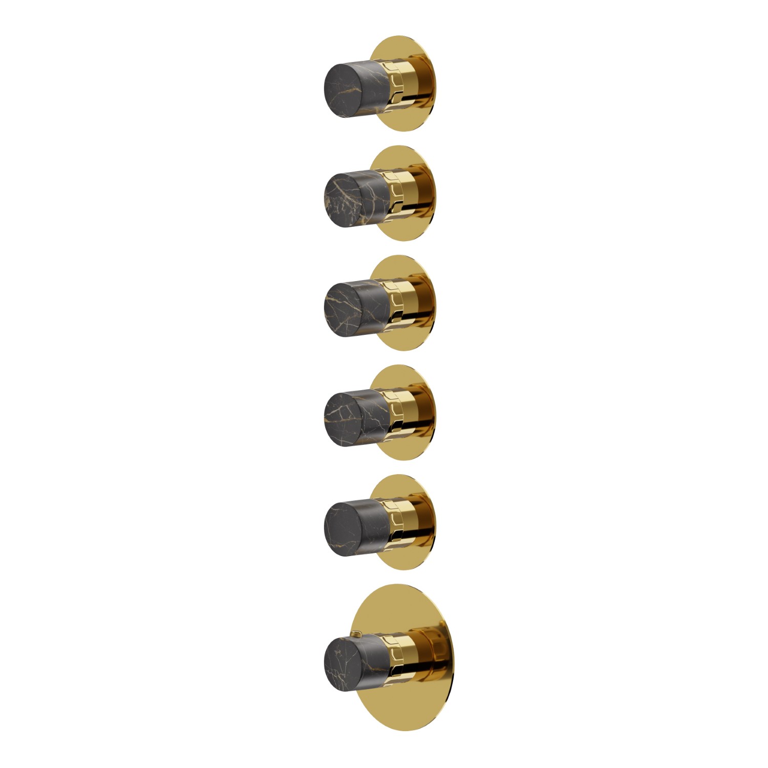 5-wege thermostatischer einbaumischer für multifunktion. 3/4” ein- und ausgänge. Außenteil - oberfläche PVD Glossy Gold