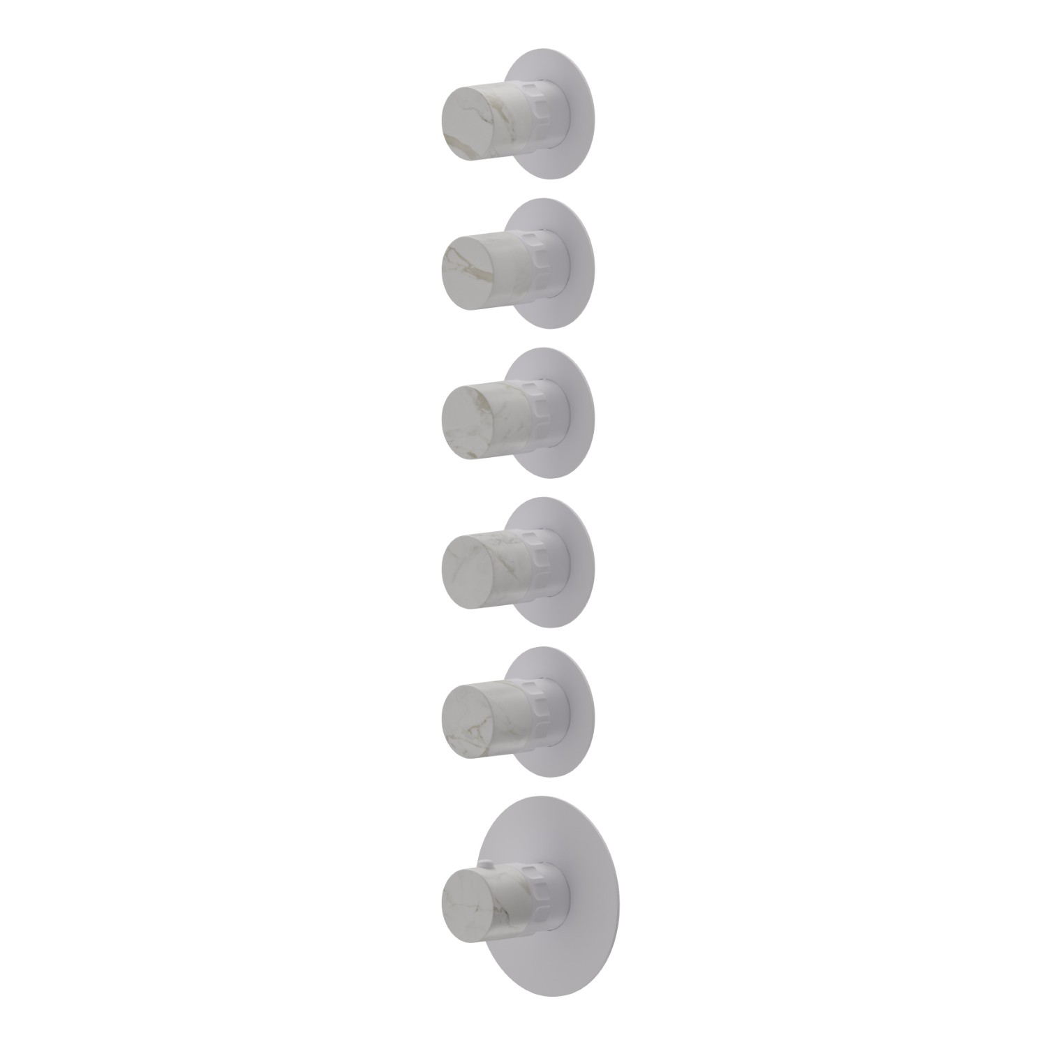 Mitigeurs de douche thermostatiques à encastrer 5 sorties. entrées et sorties de 3/4”. Façade murale - finition Matt White