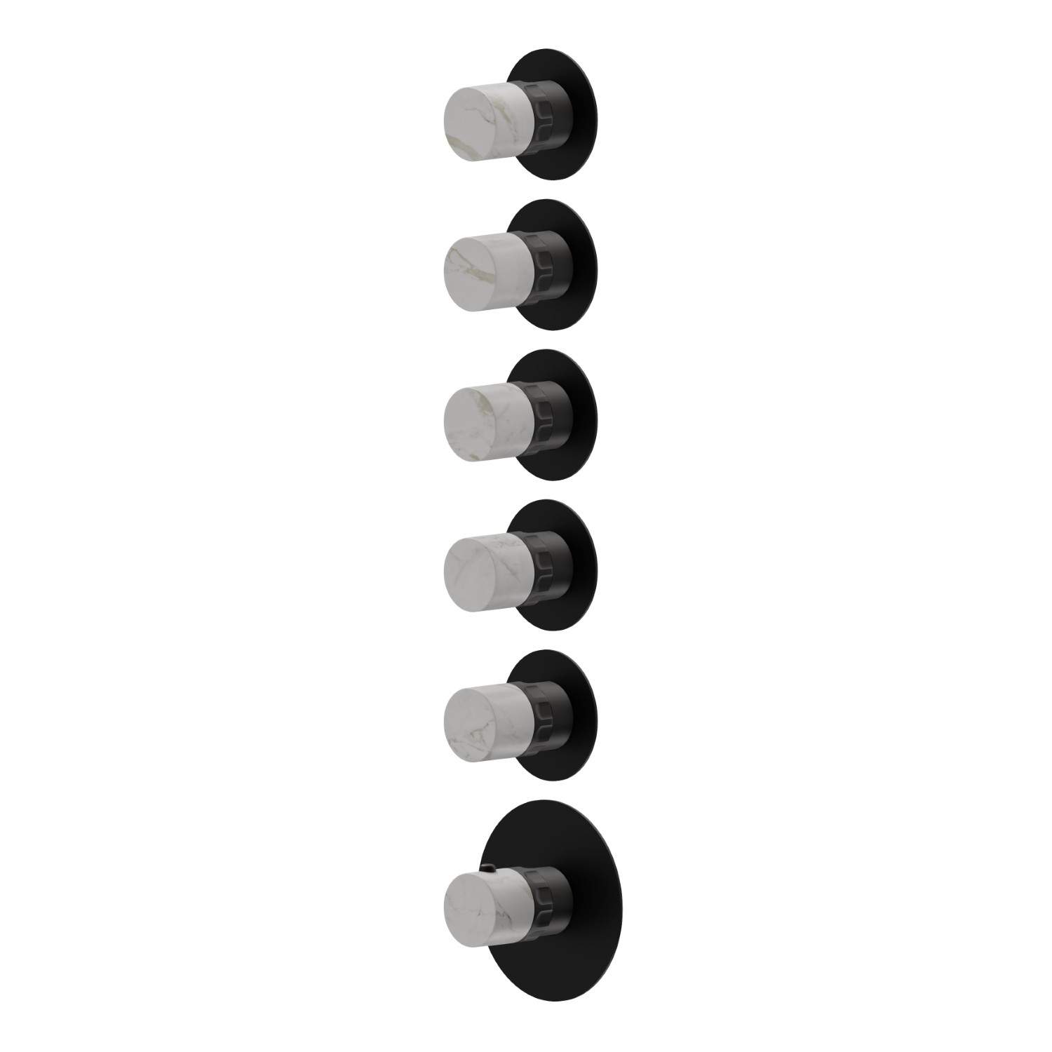 5 ways out concealed thermostatic multifunction selectors. 3/4” connections. External part - finish Matt Black