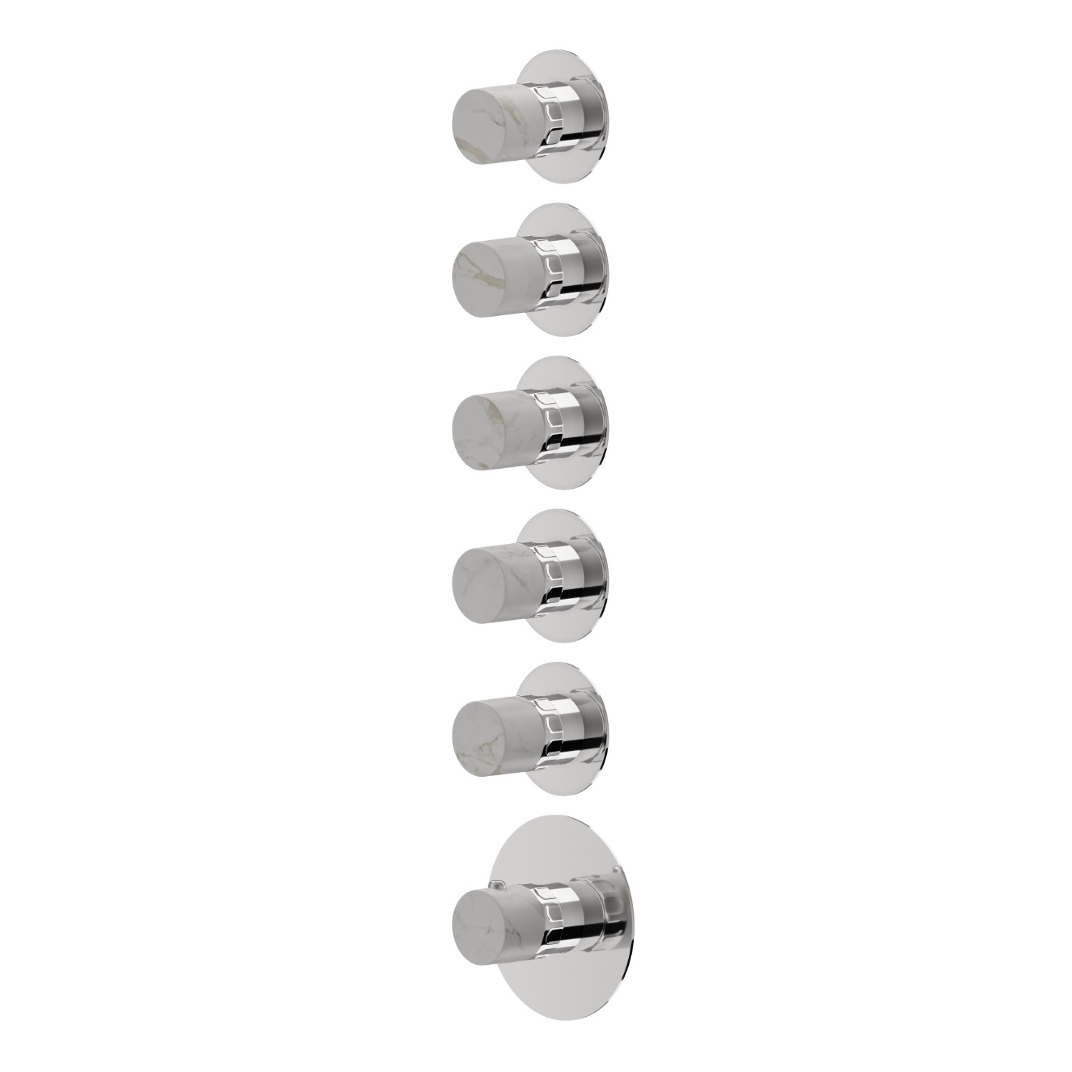 5 ways out concealed thermostatic multifunction selectors. 3/4” connections. External part - finish Chrome
