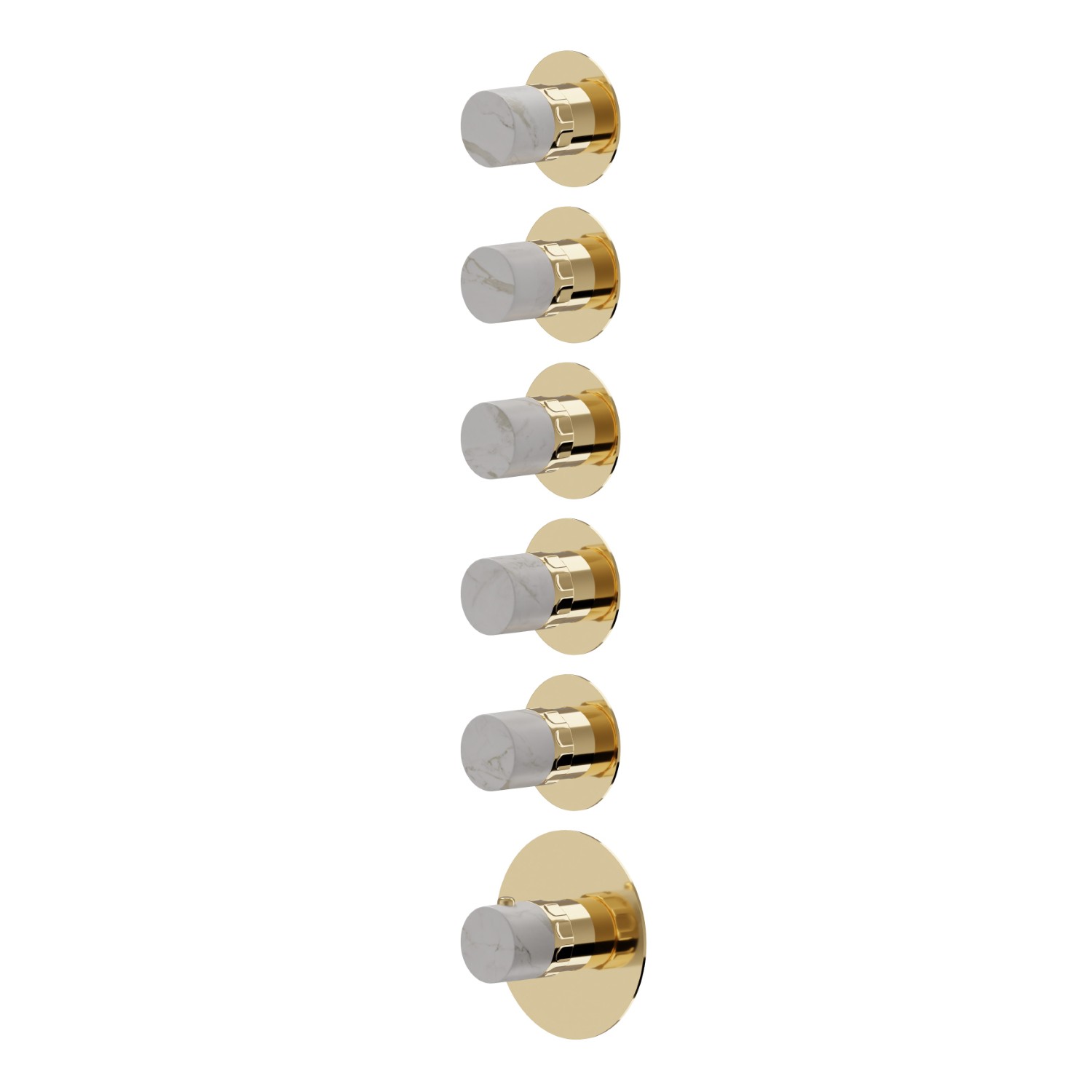 5 ways out concealed thermostatic multifunction selectors. 3/4” connections. External part - finish PVD Glossy Gold