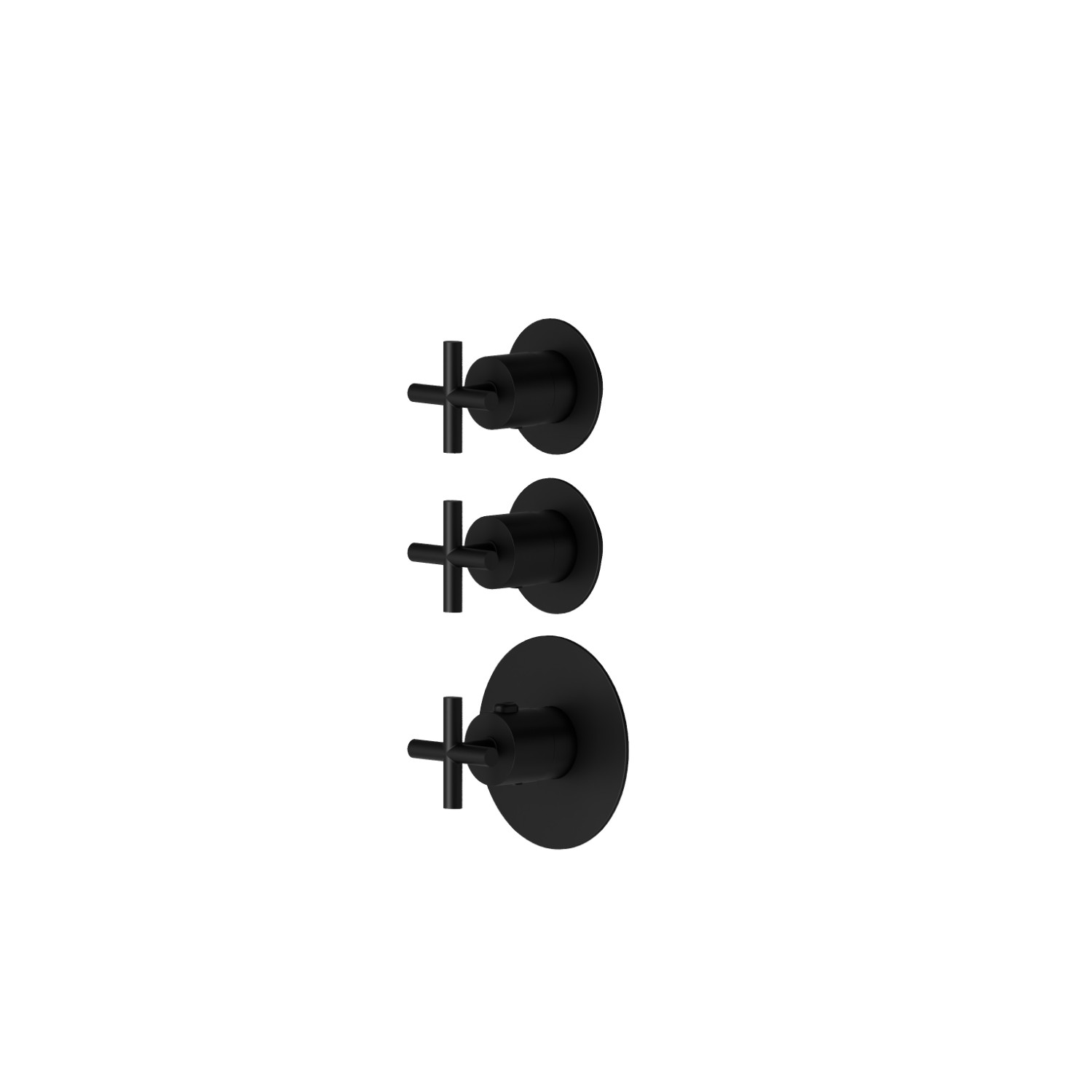 Mitigeurs de douche thermostatiques à encastrer 2 sorties. entrées et sorties de 3/4”. Ø70. Façade murale - finition Matt Black