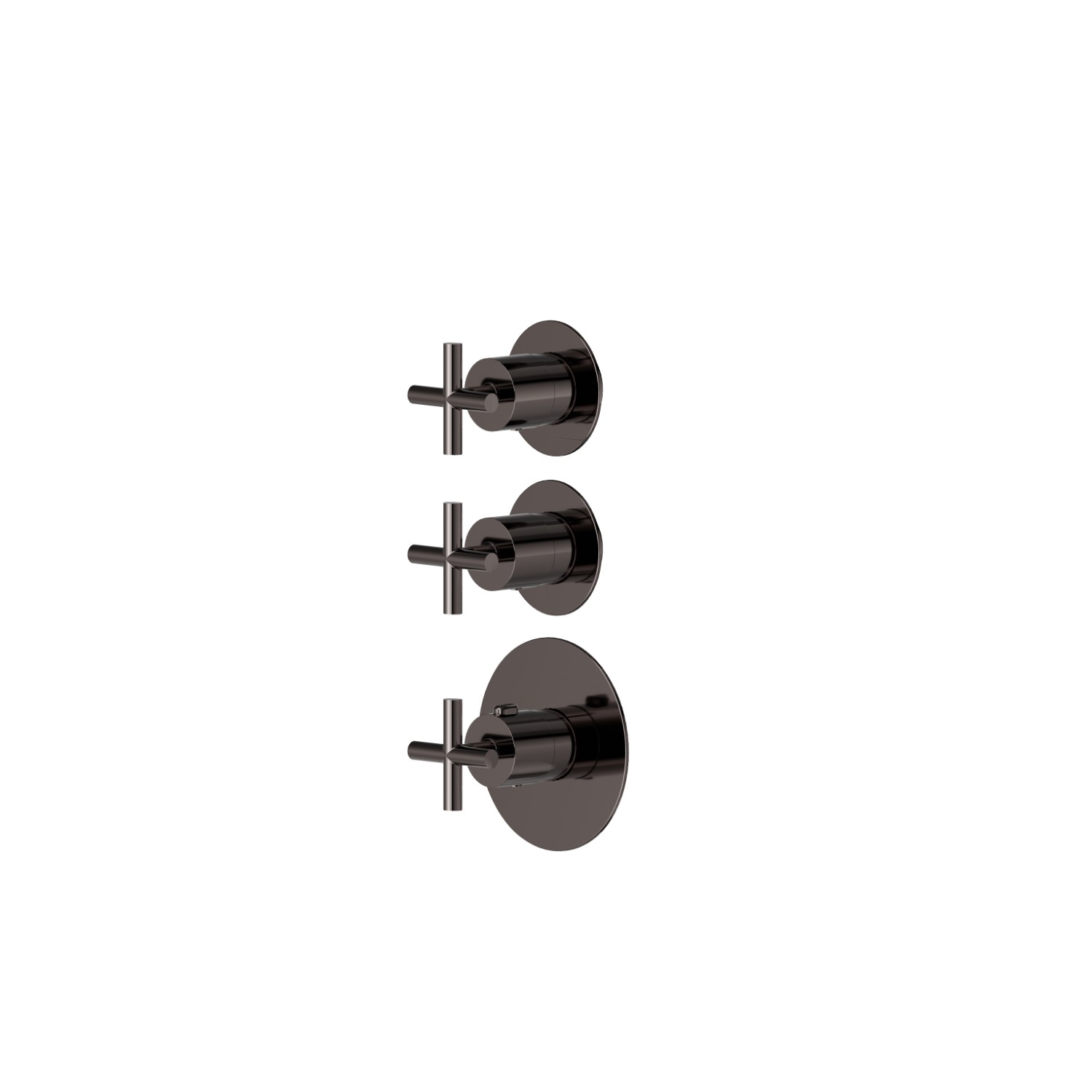 Miscelatore termostatico multiutenza ad incasso a 2 uscite. Ø70. Parte esterna. Ingressi ed uscite da 3/4” - finitura PVD Gun Metal