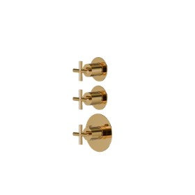 2 ways out concealed thermostatic multifunction selectors. 3/4” connections. Ø70. External part - finish PVD Glossy Gold