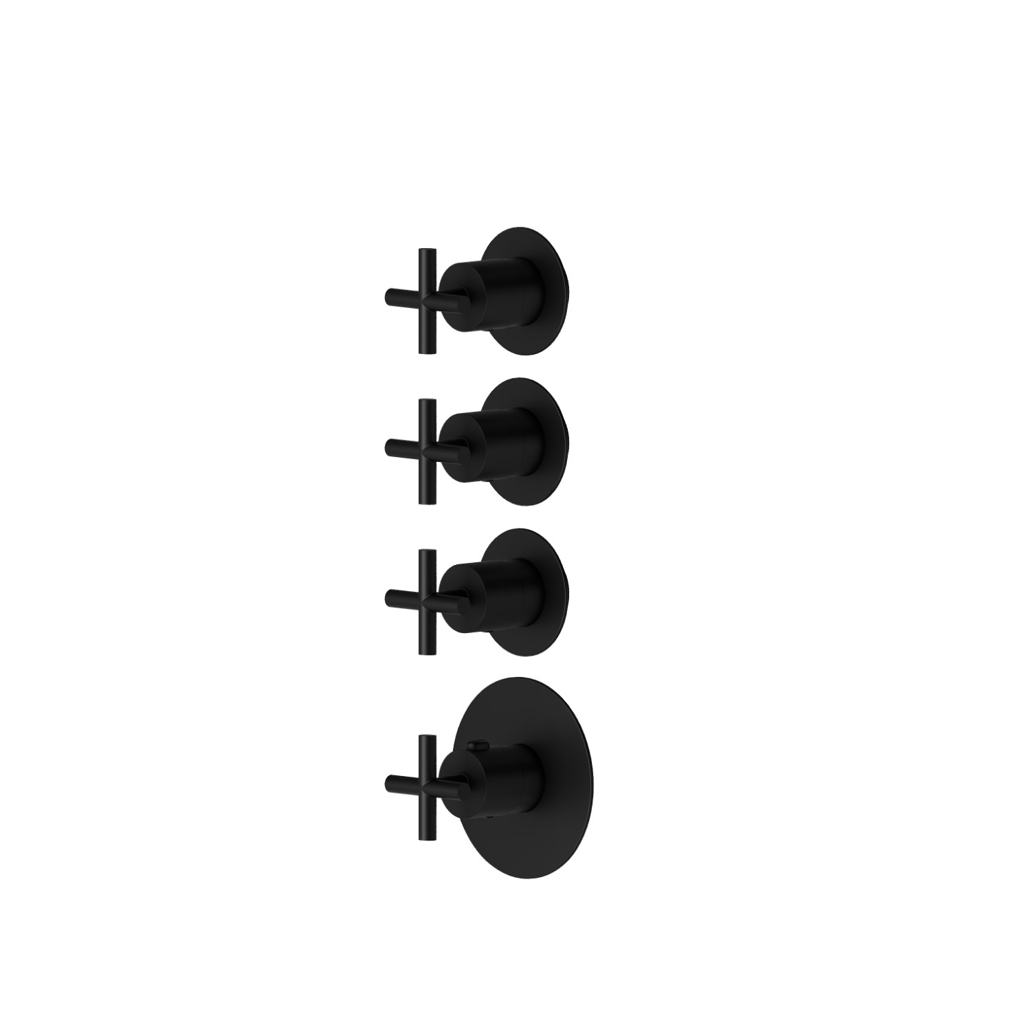 Mitigeurs de douche thermostatiques à encastrer 3 sorties. entrées et sorties de 3/4”. Ø70. Façade murale - finition Matt Black