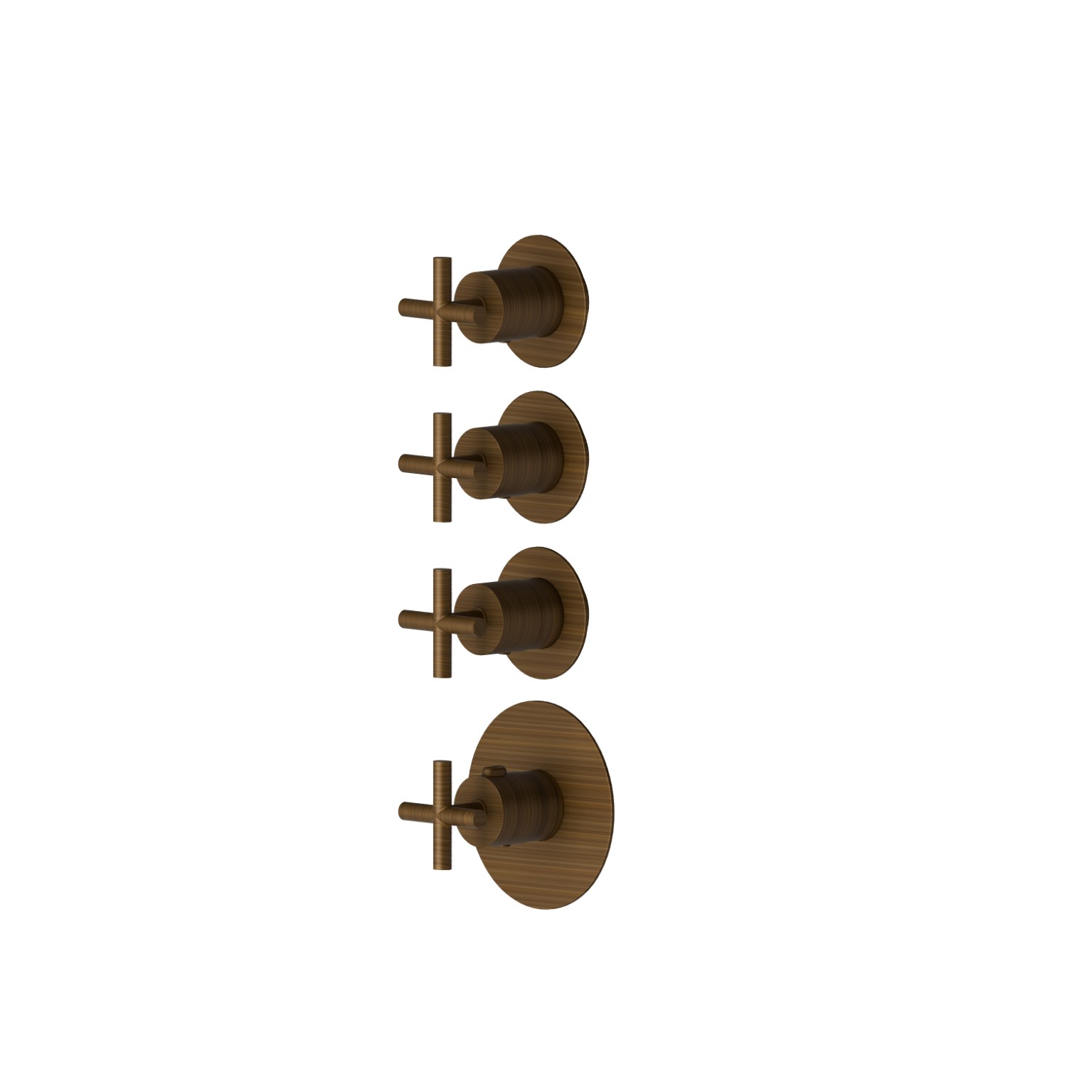 3 ways out concealed thermostatic multifunction selectors. 3/4” connections. Ø70. External part - finish Groove Bronze