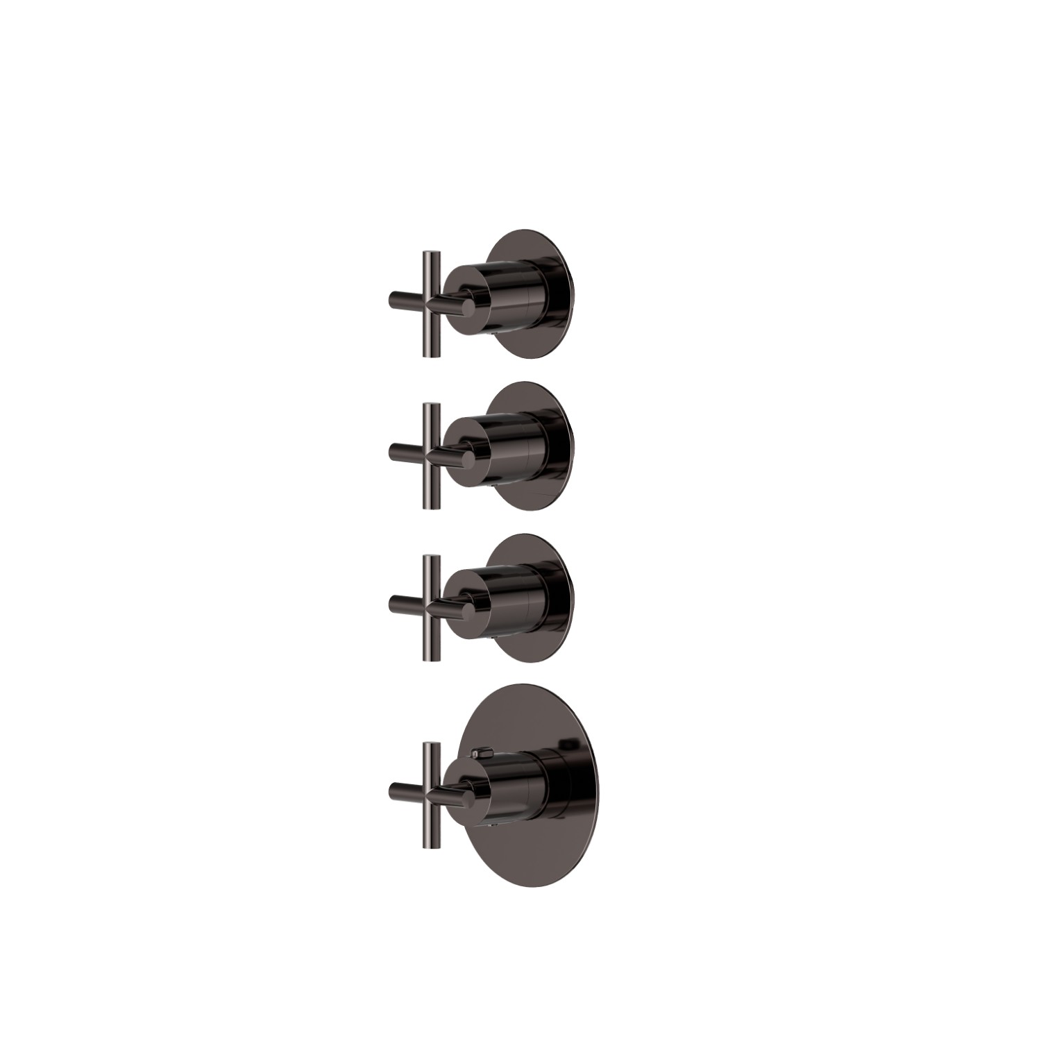 Miscelatore termostatico multiutenza ad incasso a 3 uscite. Ø70.Parte esterna. Ingressi ed uscite da 3/4” - finitura PVD Gun Metal