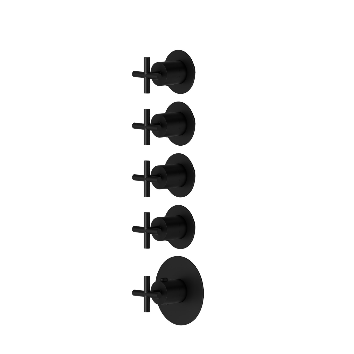 Miscelatore termostatico multiutenza ad incasso a 4 uscite. Ø70. Parte esterna. Ingressi ed uscite da 3/4” - finitura Nero opaco
