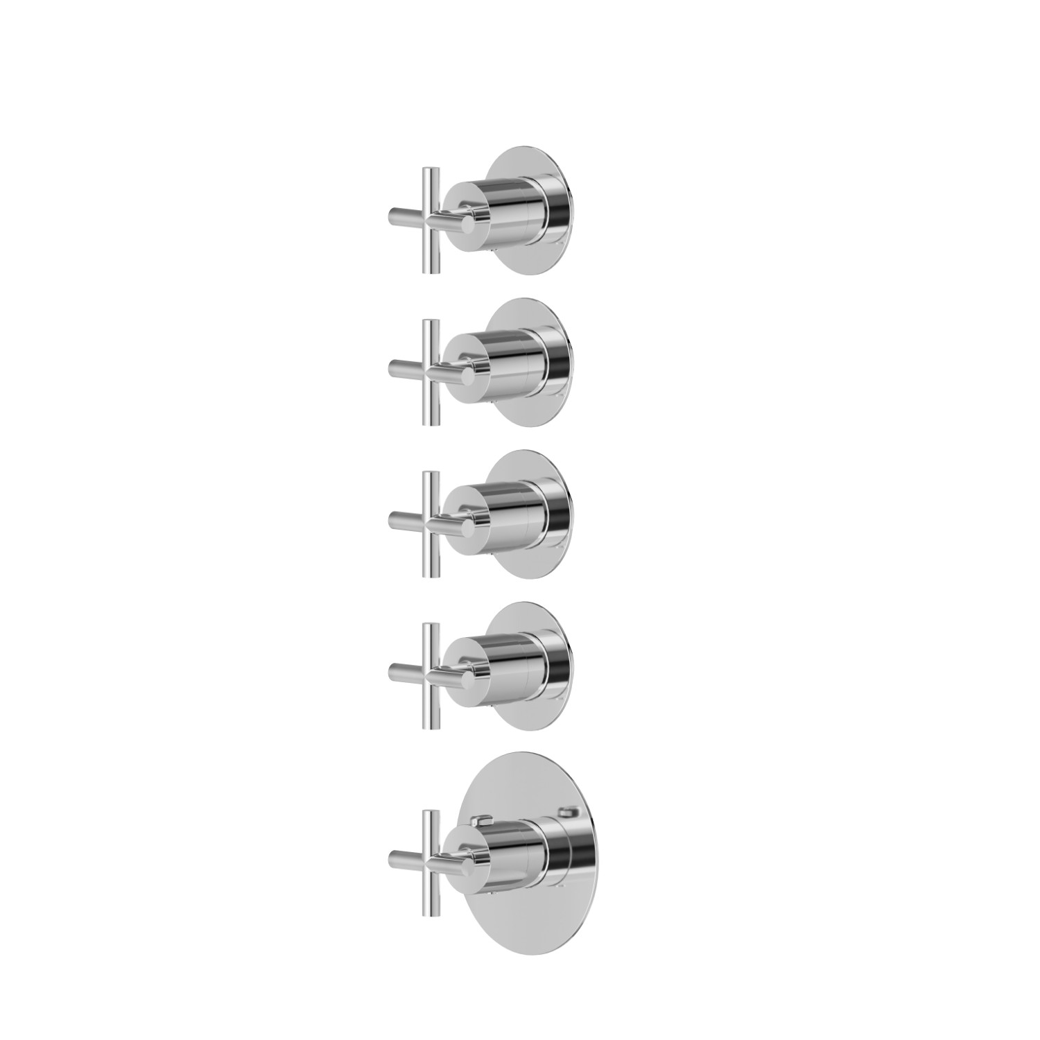 Mitigeurs de douche thermostatiques à encastrer 4 sorties. entrées et sorties de 3/4”. Ø70. Façade murale - finition Chrome