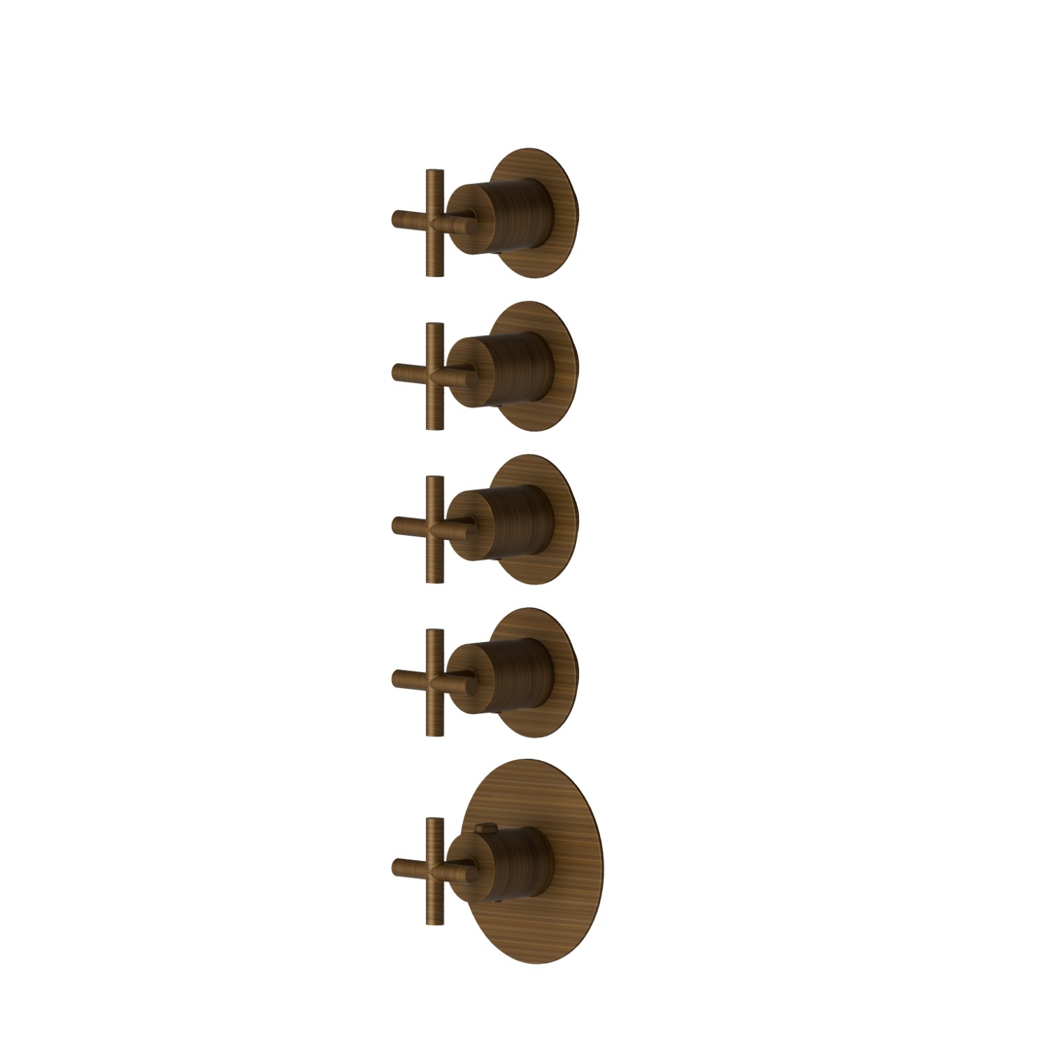 4 ways out concealed thermostatic multifunction selectors. 3/4” connections. Ø70. External part - finish Groove Bronze
