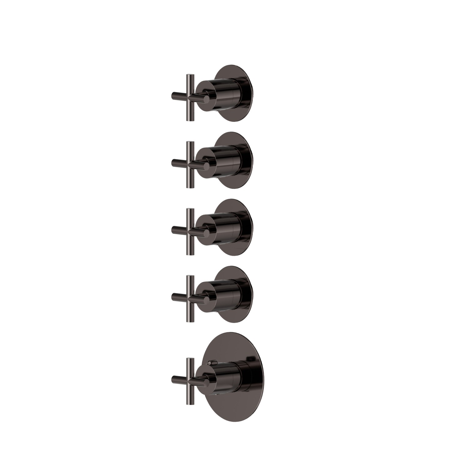 Miscelatore termostatico multiutenza ad incasso a 4 uscite. Ø70. Parte esterna. Ingressi ed uscite da 3/4” - finitura PVD Gun Metal