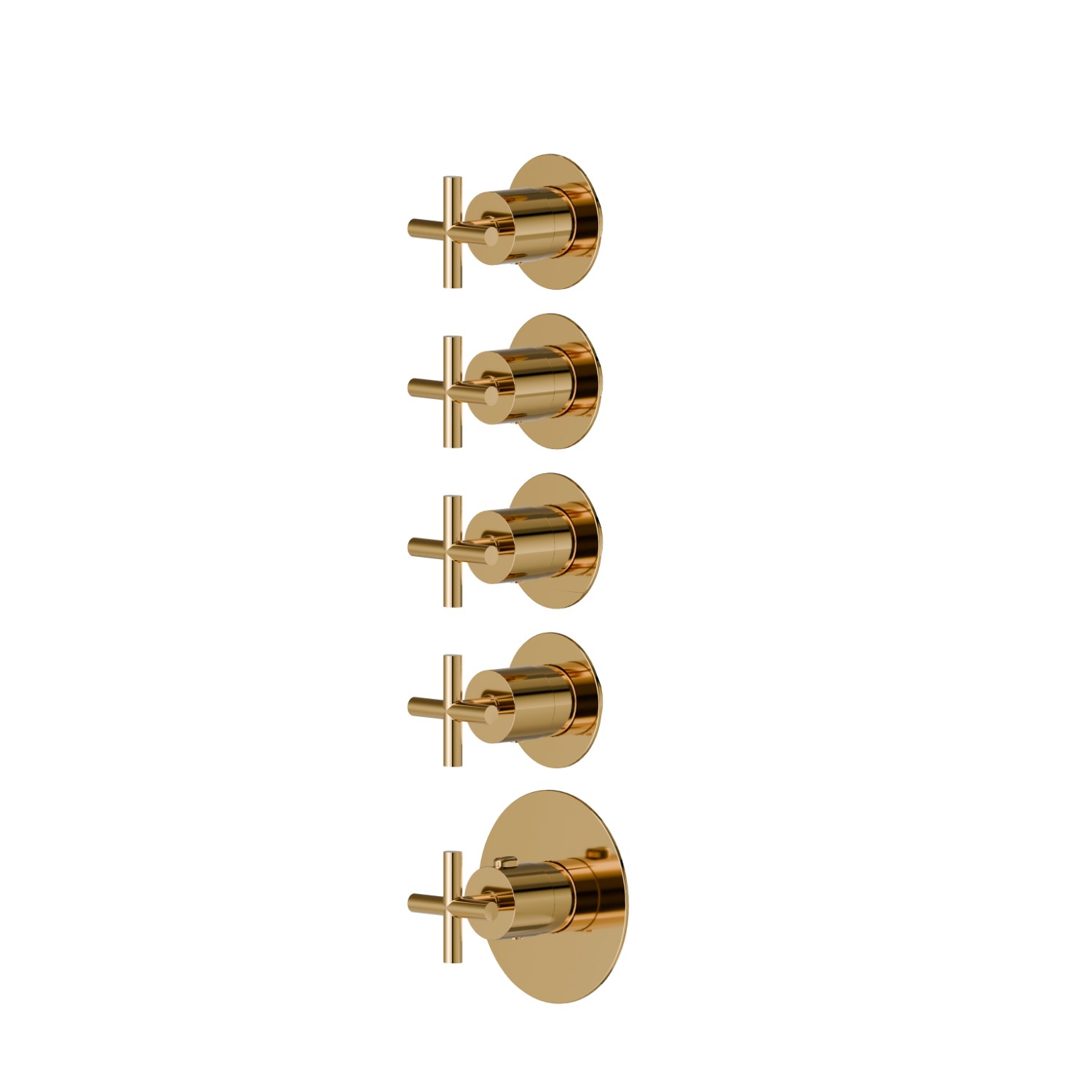 Miscelatore termostatico multiutenza ad incasso a 4 uscite. Ø70. Parte esterna. Ingressi ed uscite da 3/4” - finitura PVD Glossy Gold