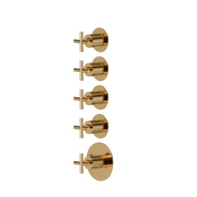 4 ways out concealed thermostatic multifunction selectors. 3/4” connections. Ø70. External part - finish PVD Glossy Gold