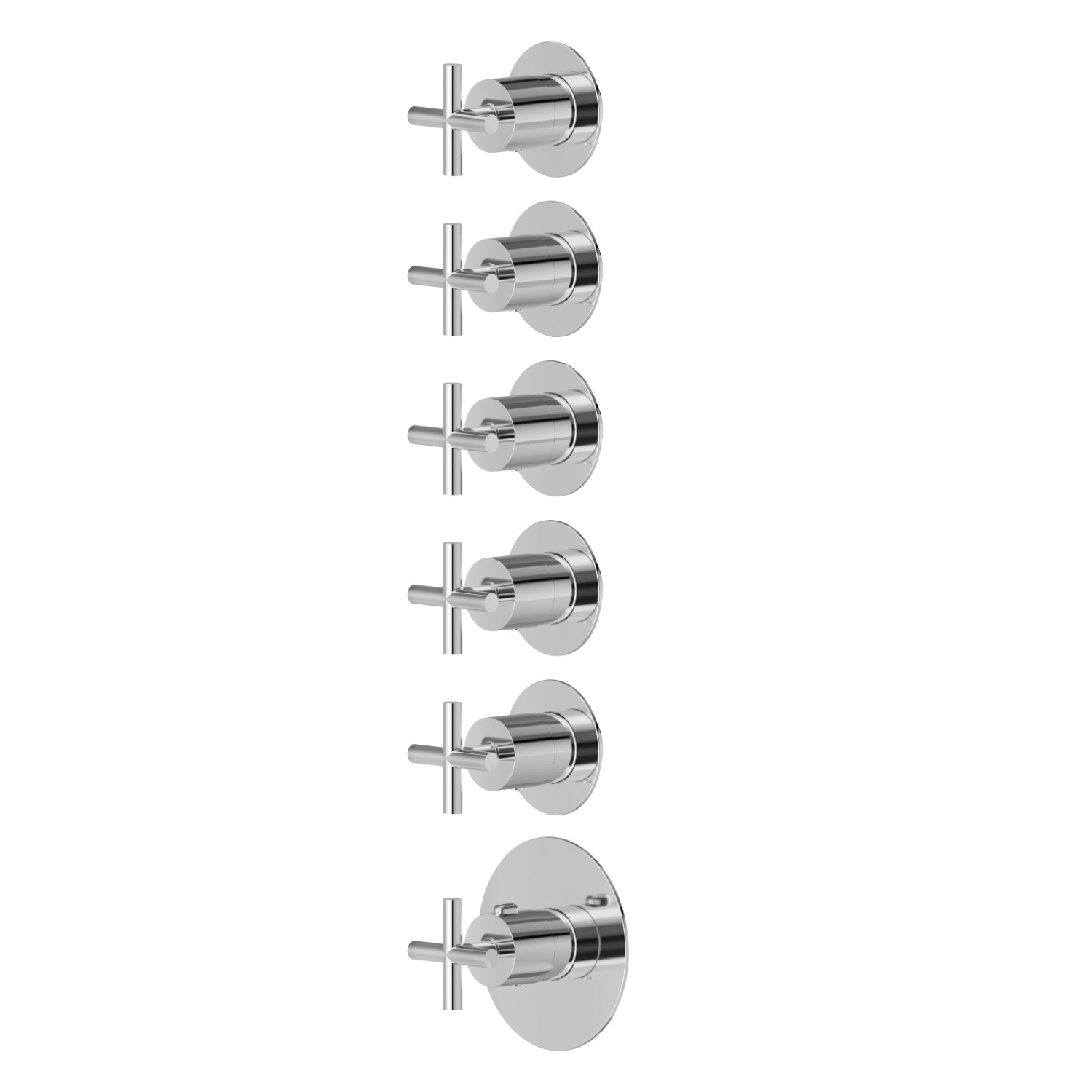 5 ways out concealed thermostatic multifunction selectors. 3/4” connections. Ø70. External part - finish Chrome