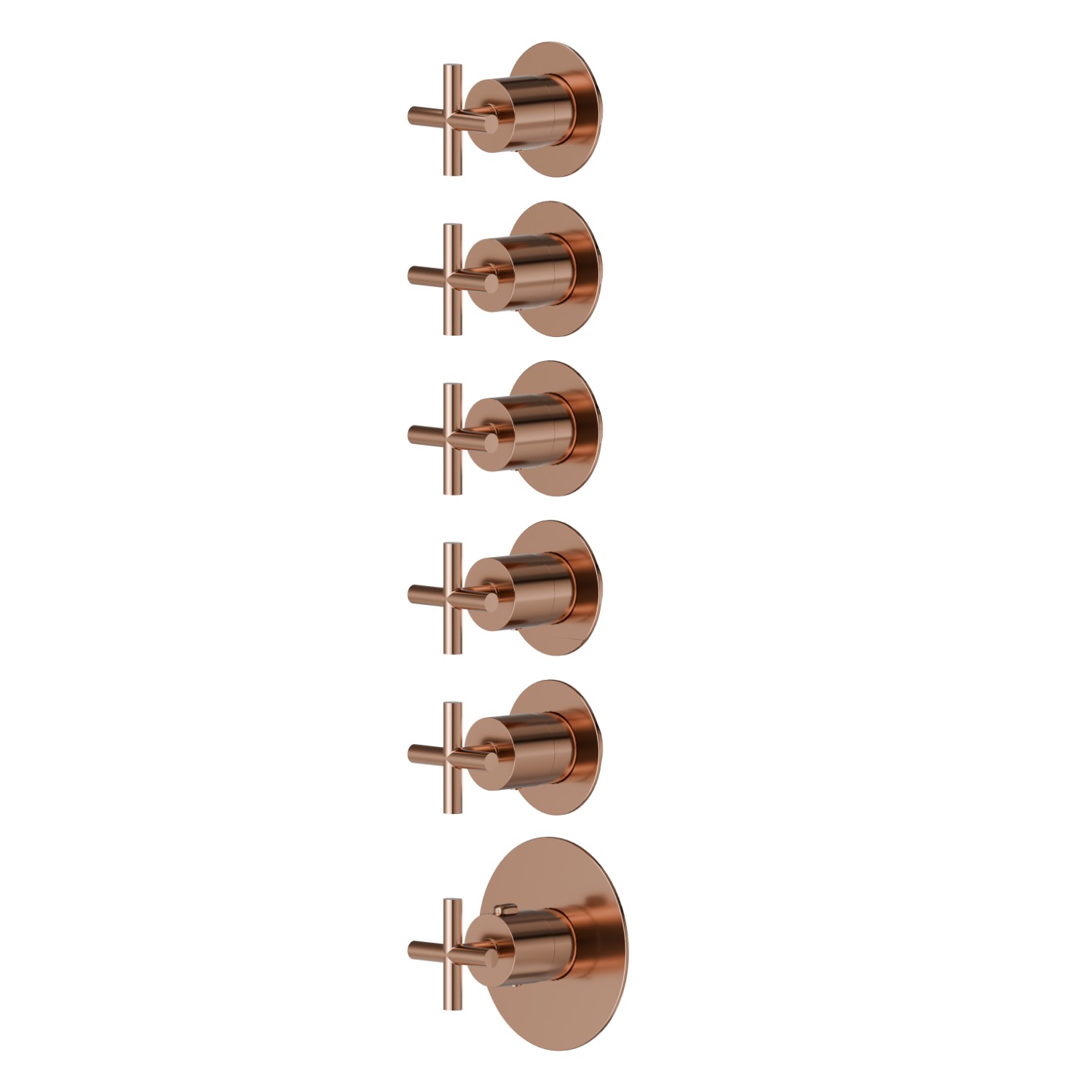 5-wege thermostatischer einbaumischer für multifunktion. 3/4” ein- und ausgänge. Ø70. Außenteil - oberfläche PVD Copper Bronze