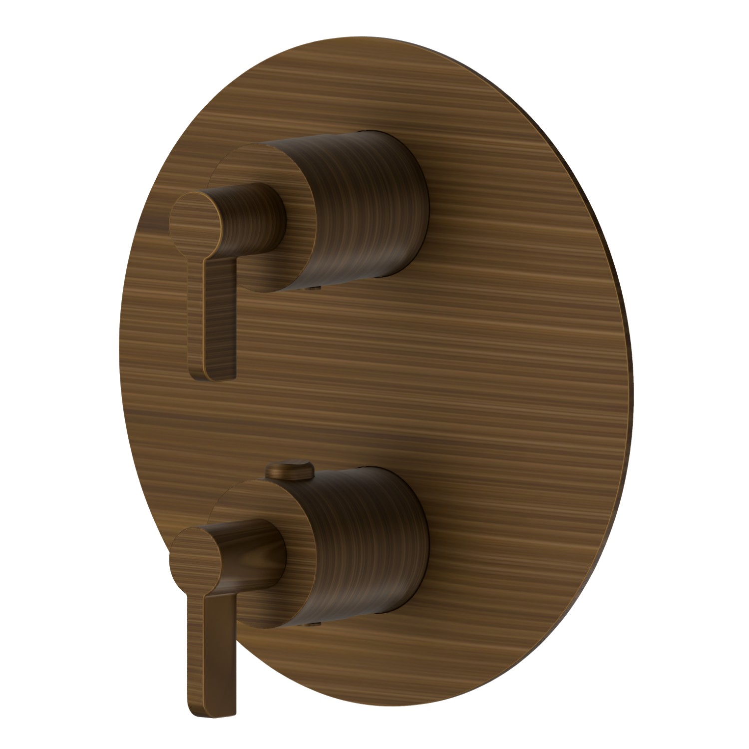 Concealed thermostatic mixer, with one handle for temperature control and 2 ways out diverter. External part.  Ø170 - finish Groove Bronze