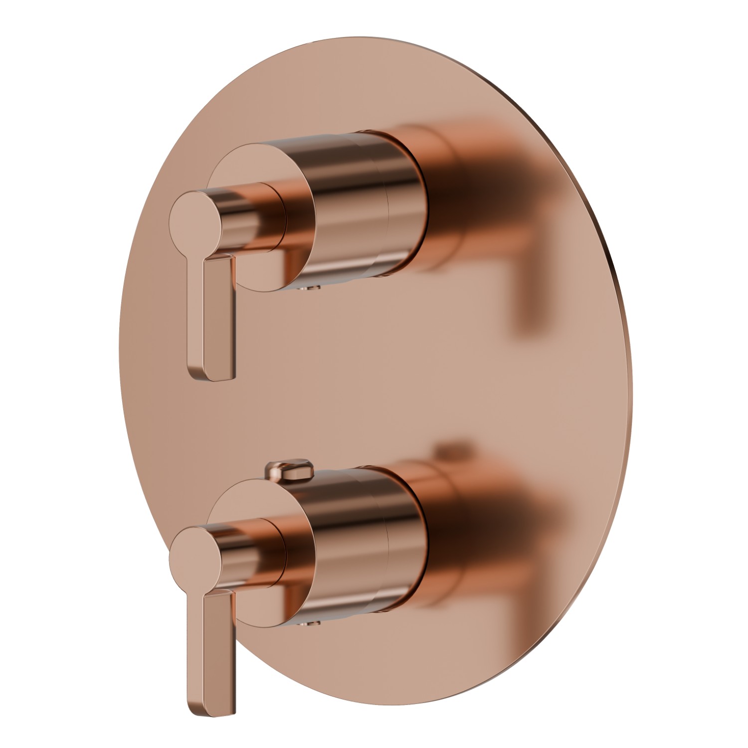 Mitigeur thermostatique à encastrer, avec commande pour le réglage de la température et inverseur 2 sorties. Façade murale. Ø170 - finition PVD Copper Bronze