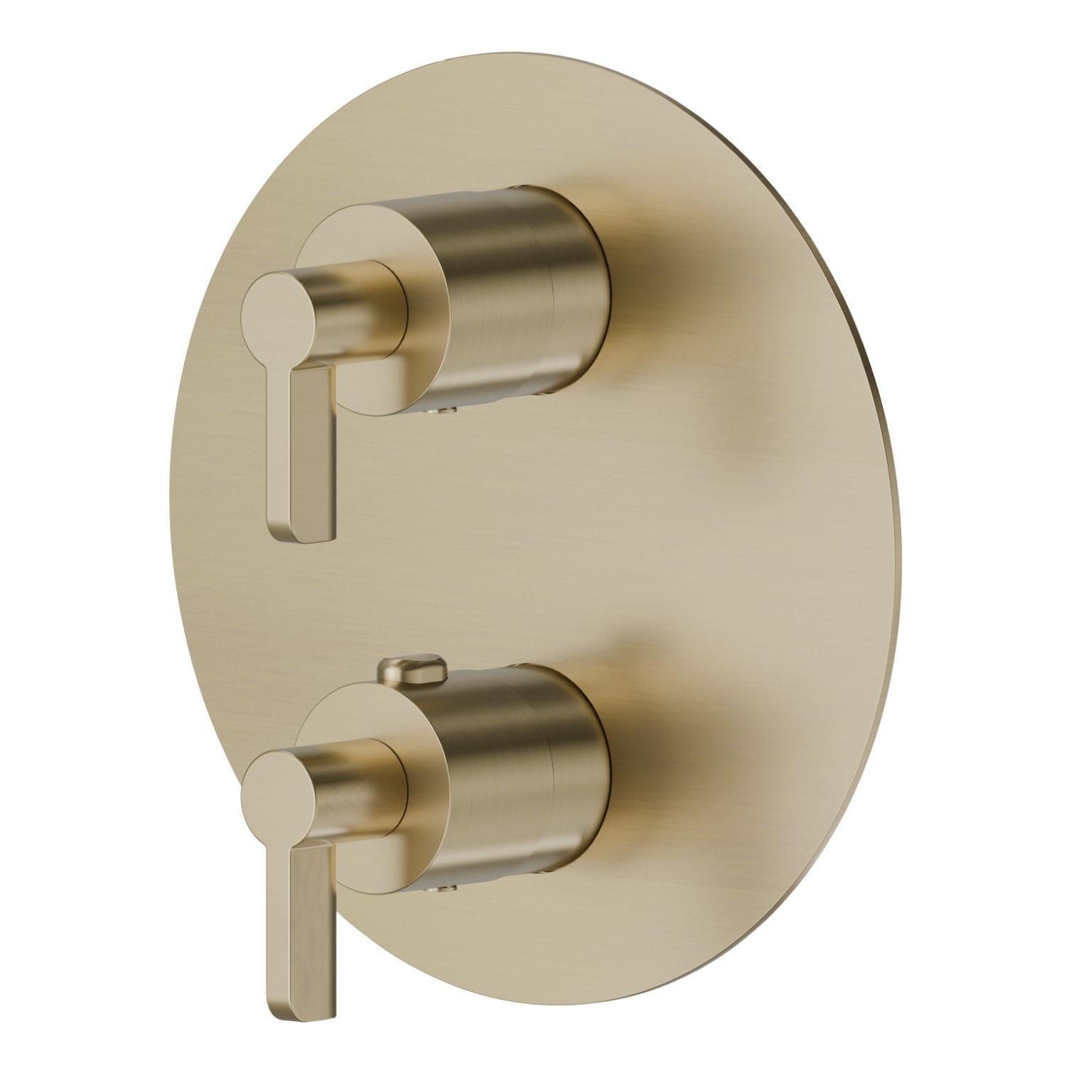Miscelatore termostatico ad incasso, con comando per la regolazione della temperatura e deviatore a 2 uscite. Parte esterna. Ø170 - finitura PVD Brushed Pale Gold