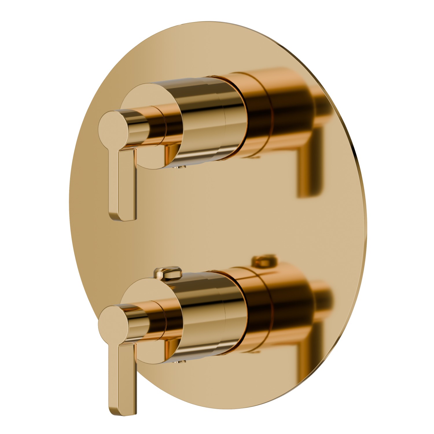 Concealed thermostatic mixer, with one handle for temperature control and 2 ways out diverter. External part.  Ø170 - finish PVD Glossy Gold