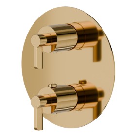 Concealed thermostatic mixer, with one handle for temperature control and 2 ways out diverter. External part.  Ø170 - finish PVD Glossy Gold