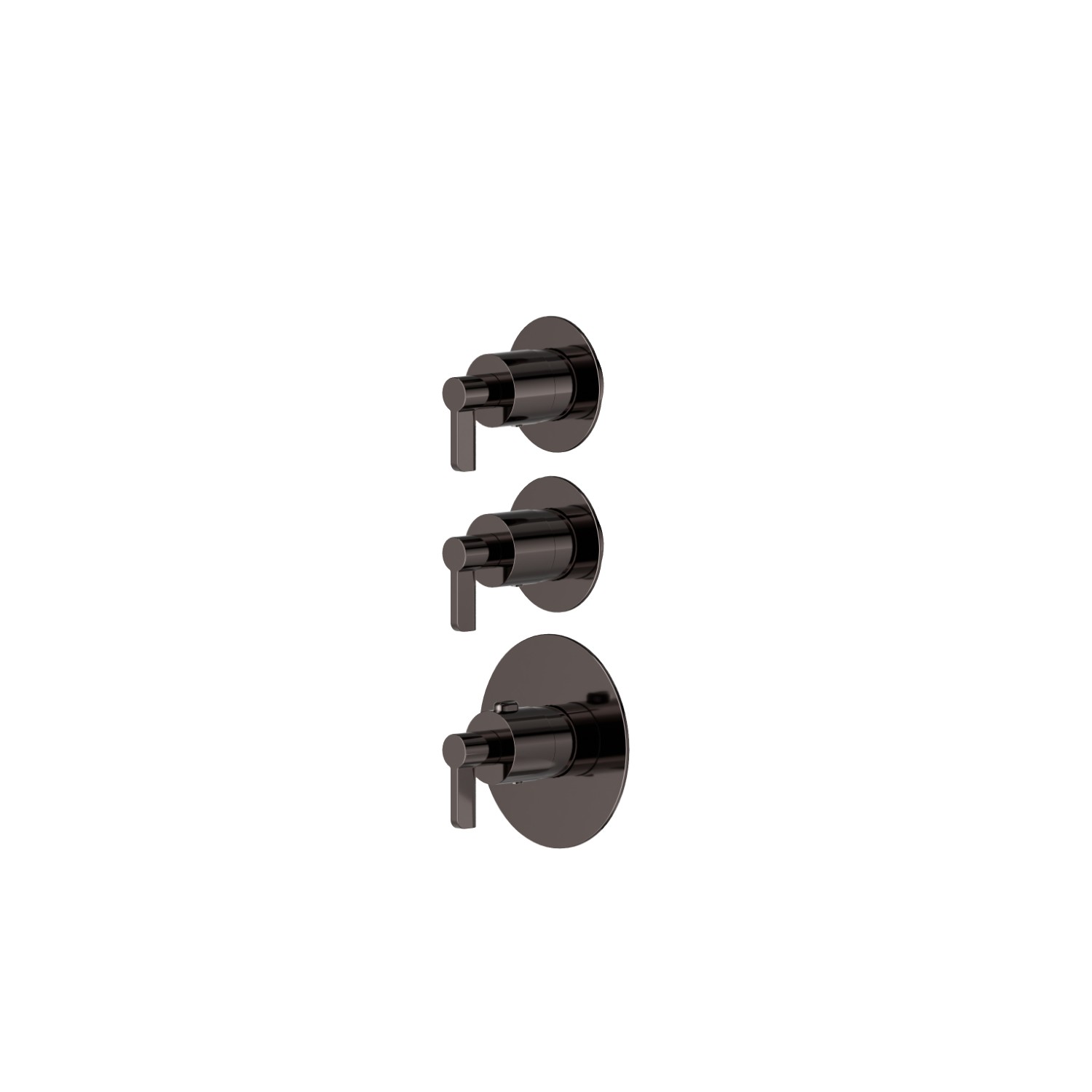 Mitigeurs de douche thermostatiques à encastrer 2 sorties. entrées et sorties de 3/4”. Ø70. Façade murale - finition PVD Gun Metal