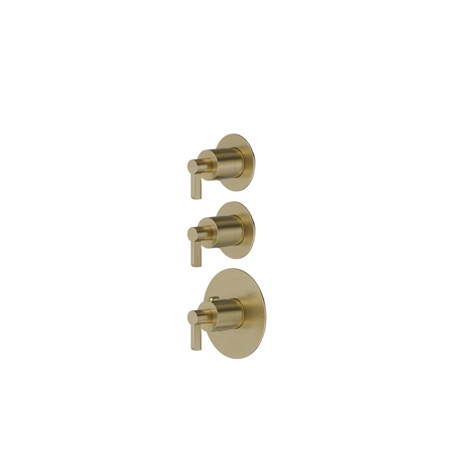 Mitigeurs de douche thermostatiques à encastrer 2 sorties. entrées et sorties de 3/4”. Ø70. Façade murale - finition PVD Brushed Pale Gold