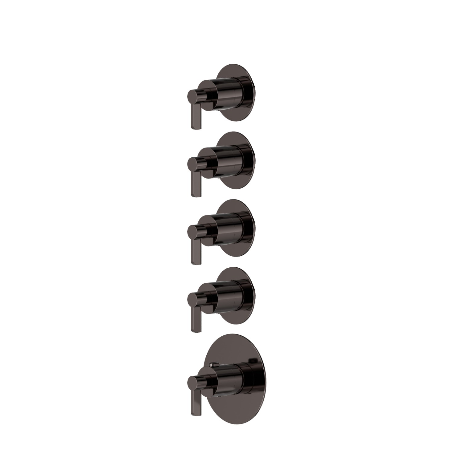 Miscelatore termostatico multiutenza ad incasso a 4 uscite. Ø70. Parte esterna. Ingressi ed uscite da 3/4" - finitura PVD Gun Metal
