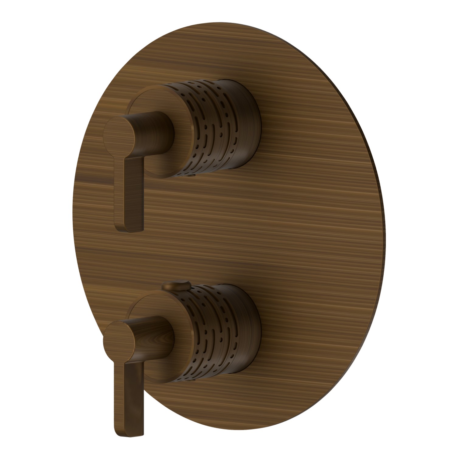 Concealed thermostatic mixer, with one handle for temperature control and 2 ways out diverter. Ø170. External part. LUXURY - finish Groove Bronze