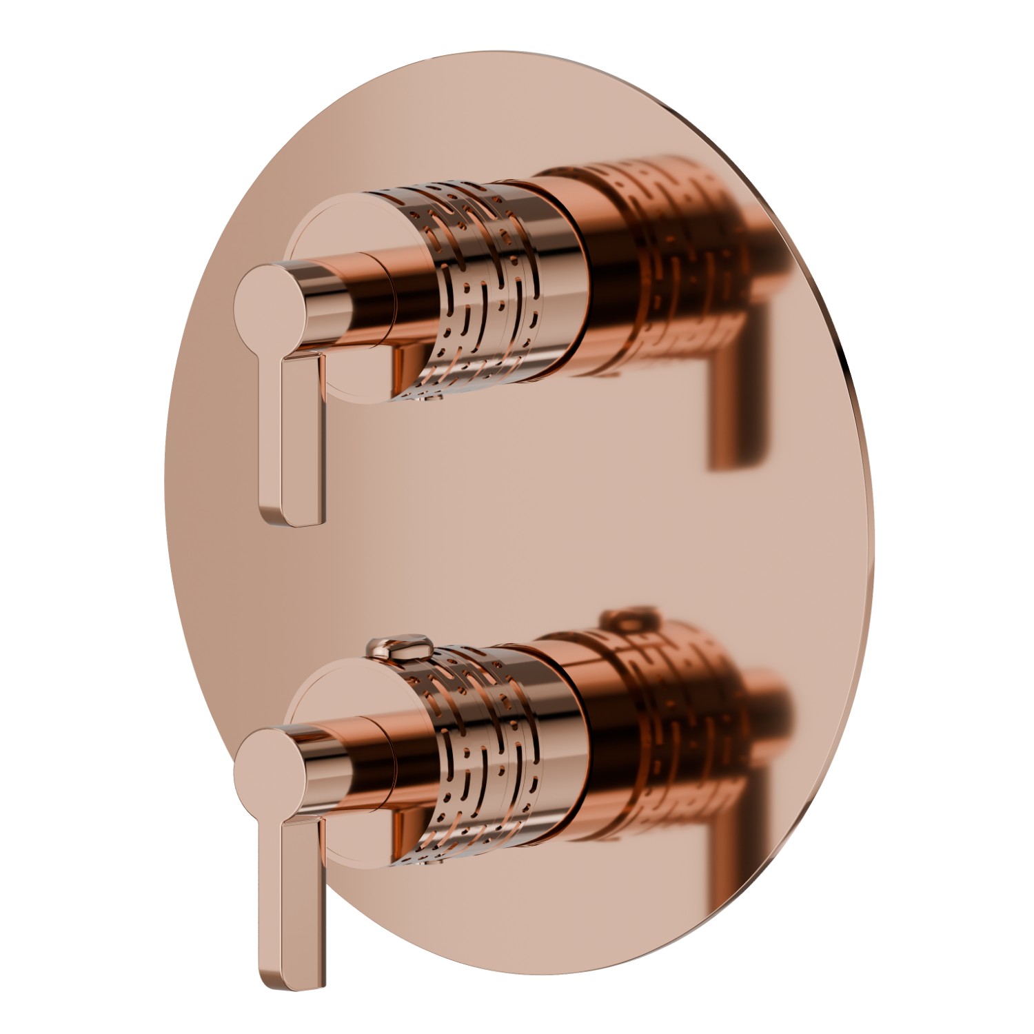 Concealed thermostatic mixer, with one handle for temperature control and 2 ways out diverter. Ø170. External part. LUXURY - finish PVD Copper Bronze