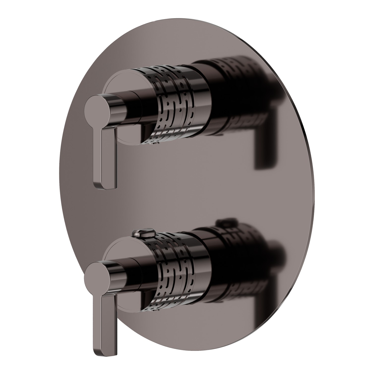 Concealed thermostatic mixer, with one handle for temperature control and 2 ways out diverter. Ø170. External part. LUXURY - finish PVD Gun Metal