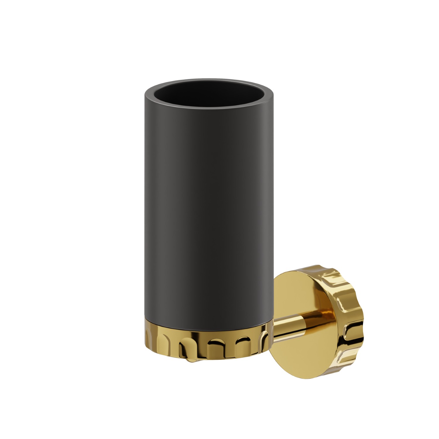 Wall-mounted tumbler holder. Black resin - finish PVD Glossy Gold