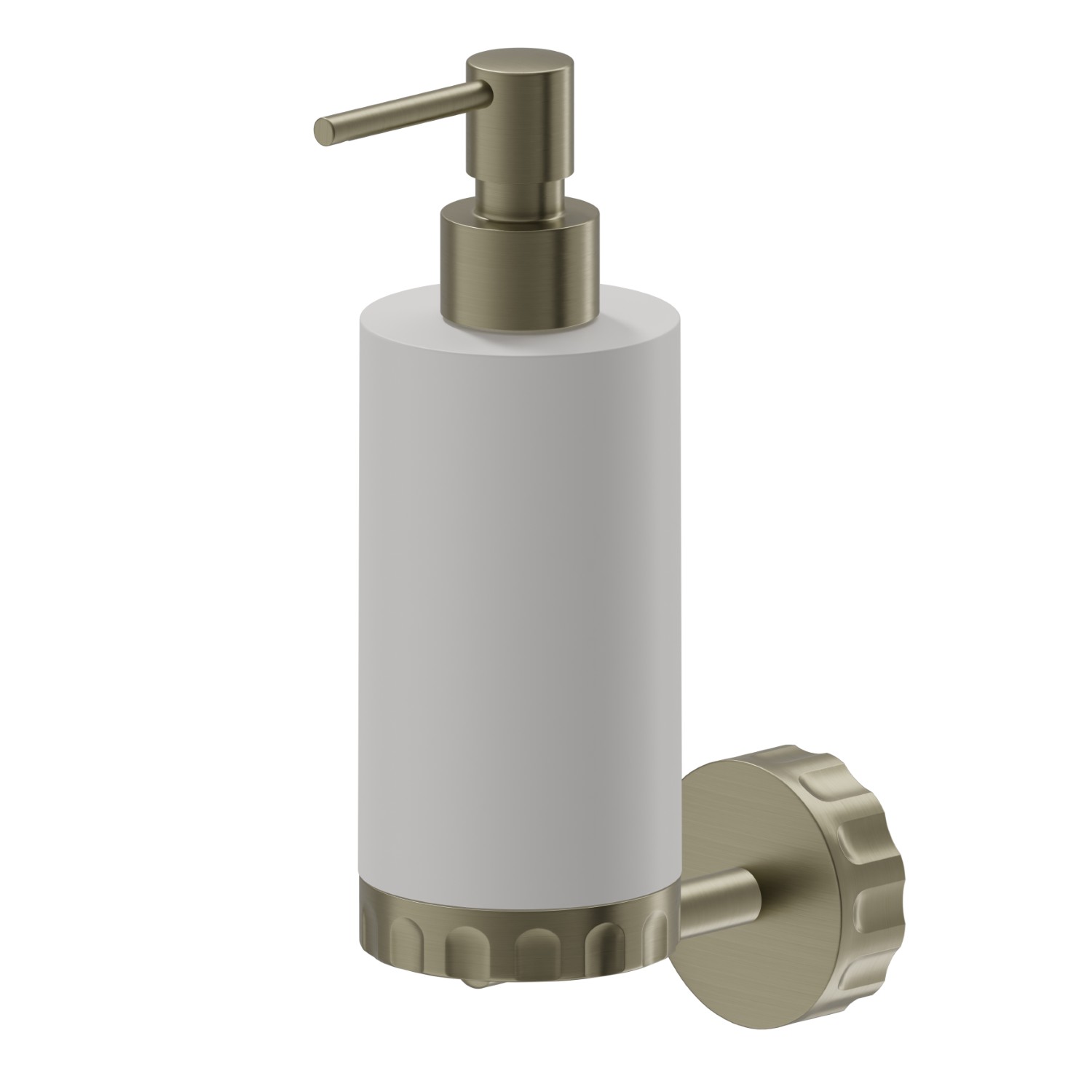 Distributeur de savon mural. Résine blanche - finition PVD Brushed Pale Gold