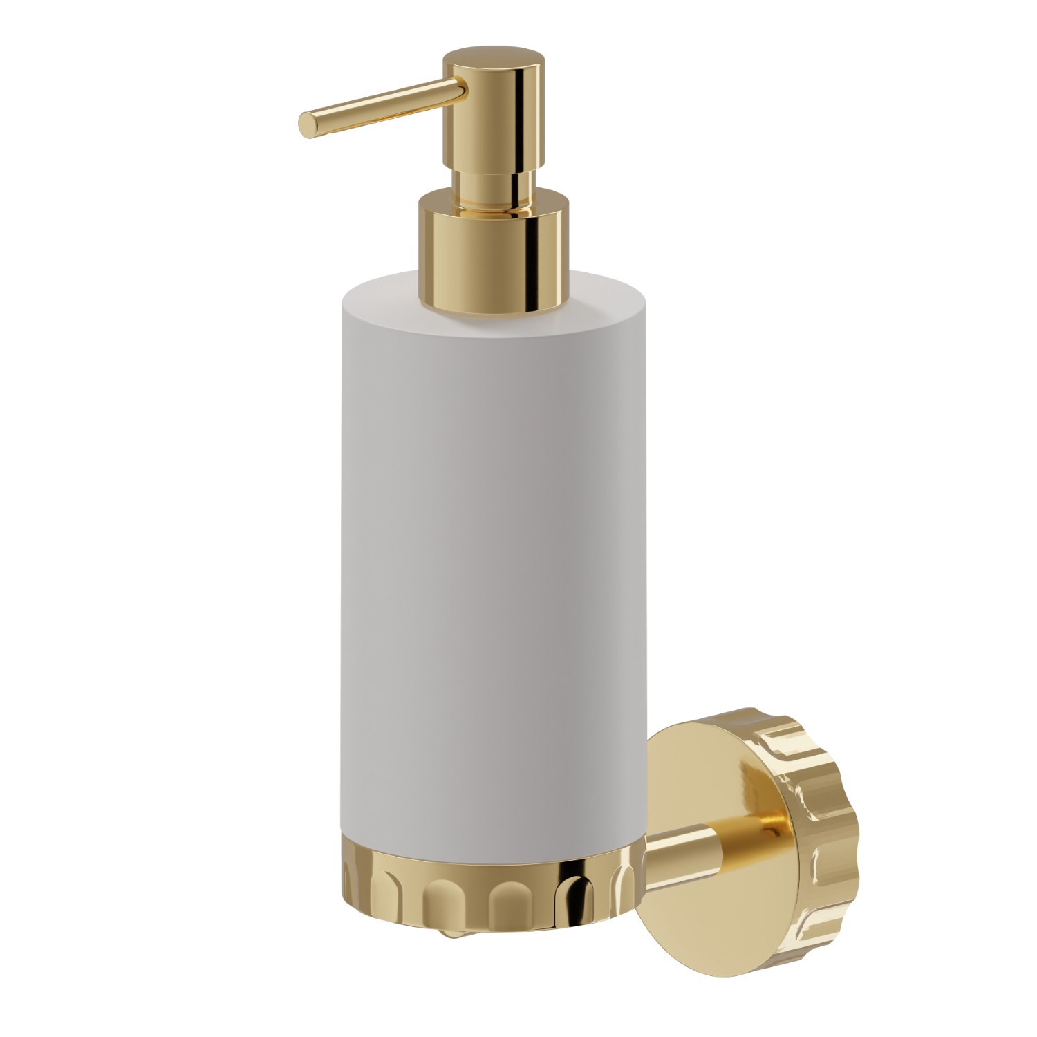 Distributeur de savon mural. Résine blanche - finition PVD Glossy Gold