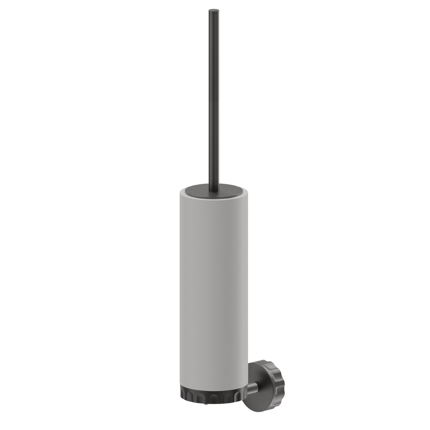 Porta scopino a muro con scopino. Resina Bianca - finitura PVD Brushed Gun Metal