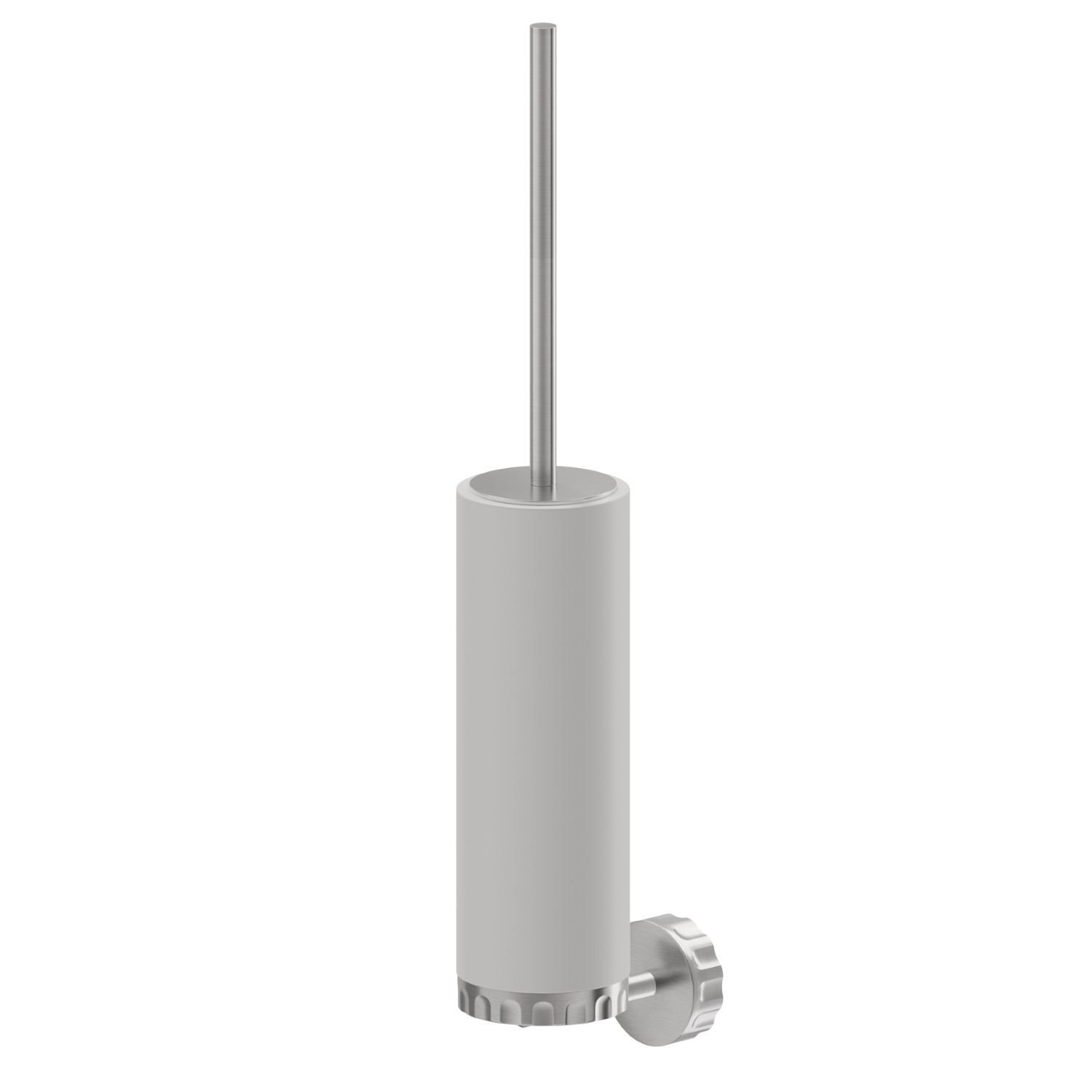 Porte-brosse de toilette murale avec brosse. Résine blanche - finition PVD Brushed steel