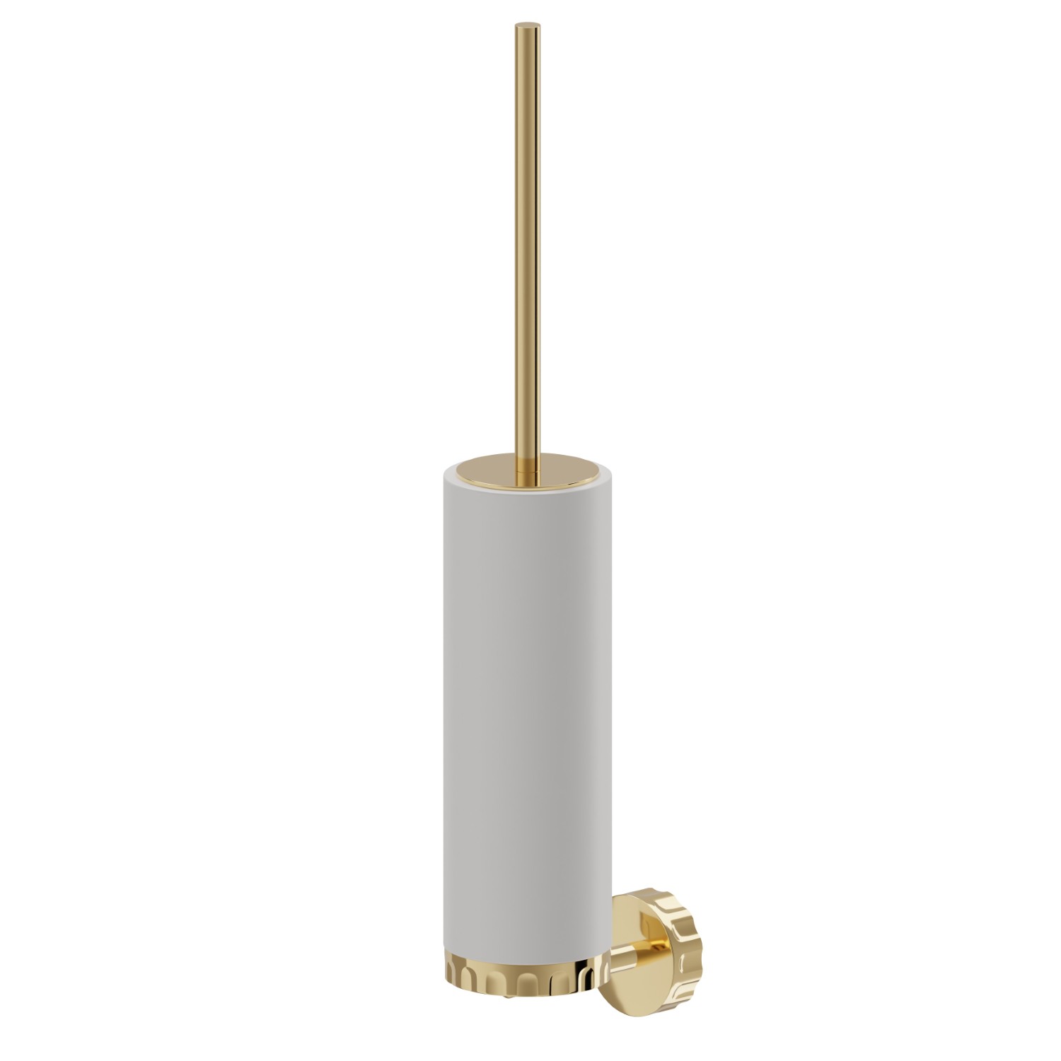 Porte-brosse de toilette murale avec brosse. Résine blanche - finition PVD Glossy Gold