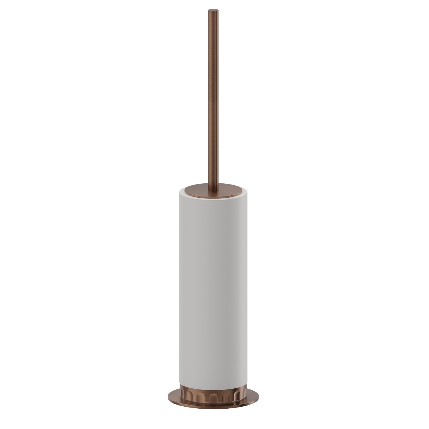 Porta scopino da appoggio con scopino. Resina Bianca - finitura PVD Brushed Copper Bronze