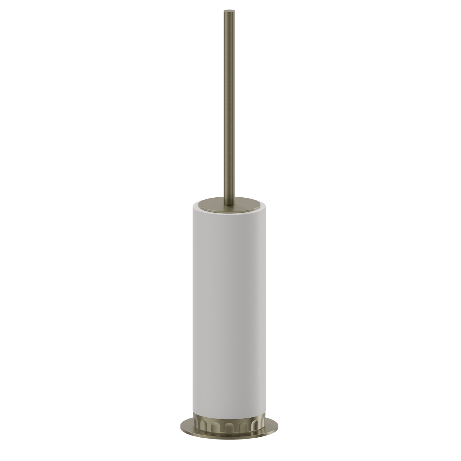 Porta scopino da appoggio con scopino. Resina Bianca - finitura PVD Brushed Pale Gold