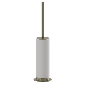Porta scopino da appoggio con scopino. Resina Bianca - finitura PVD Brushed Pale Gold
