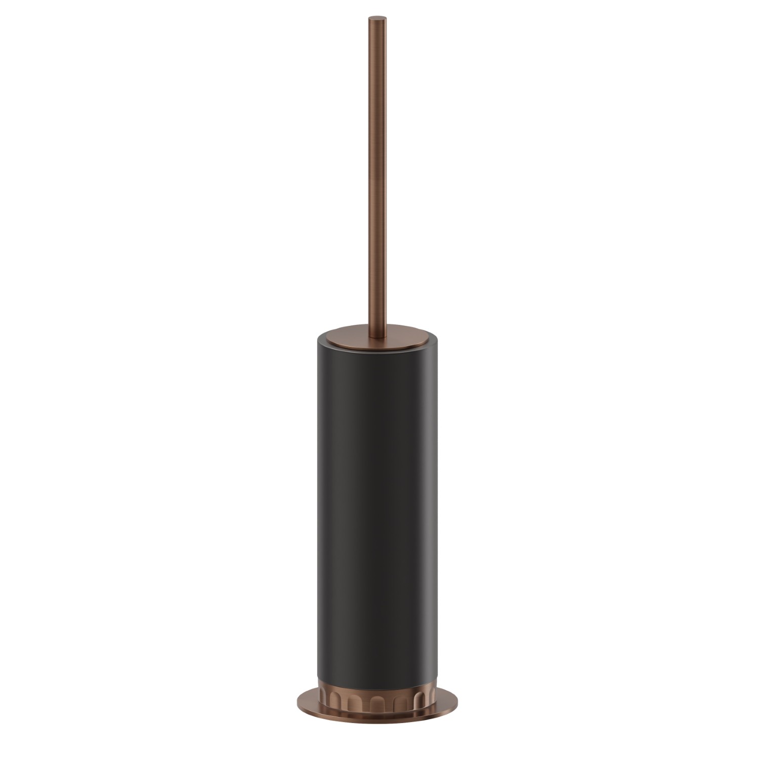 Porta scopino da appoggio con scopino. Resina Nera - finitura PVD Brushed Copper Bronze