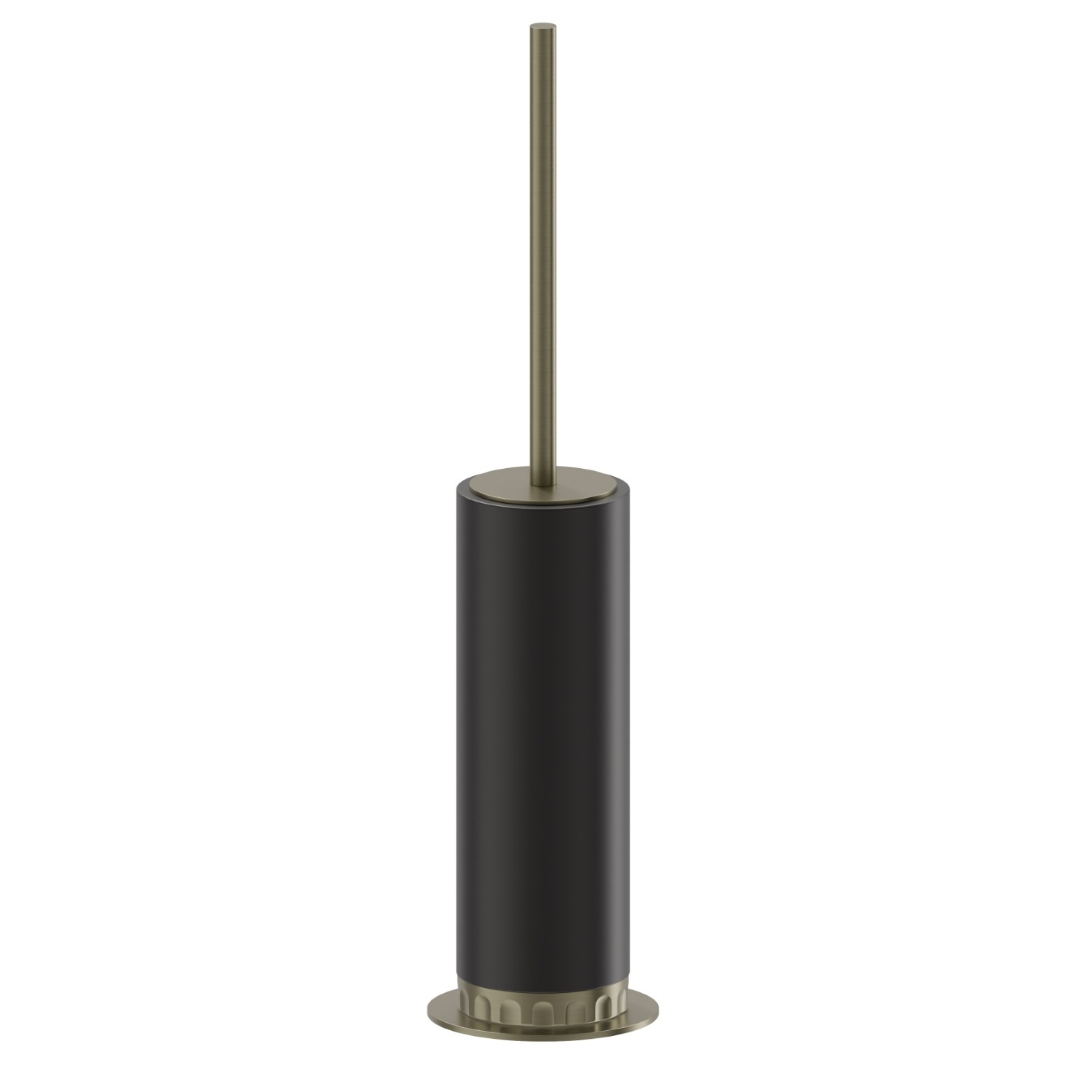 Porta scopino da appoggio con scopino. Resina Nera - finitura PVD Brushed Pale Gold