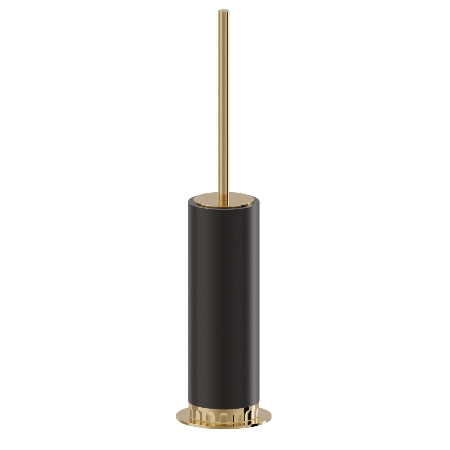 Porta scopino da appoggio con scopino. Resina Nera - finitura PVD Glossy Gold