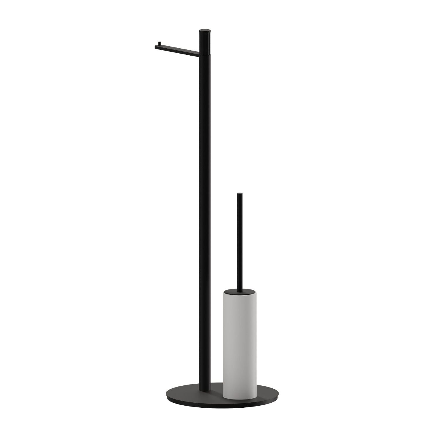 Porte-papier et porte-brosse de toilet sur pied. Résine blanche - finition Matt Black