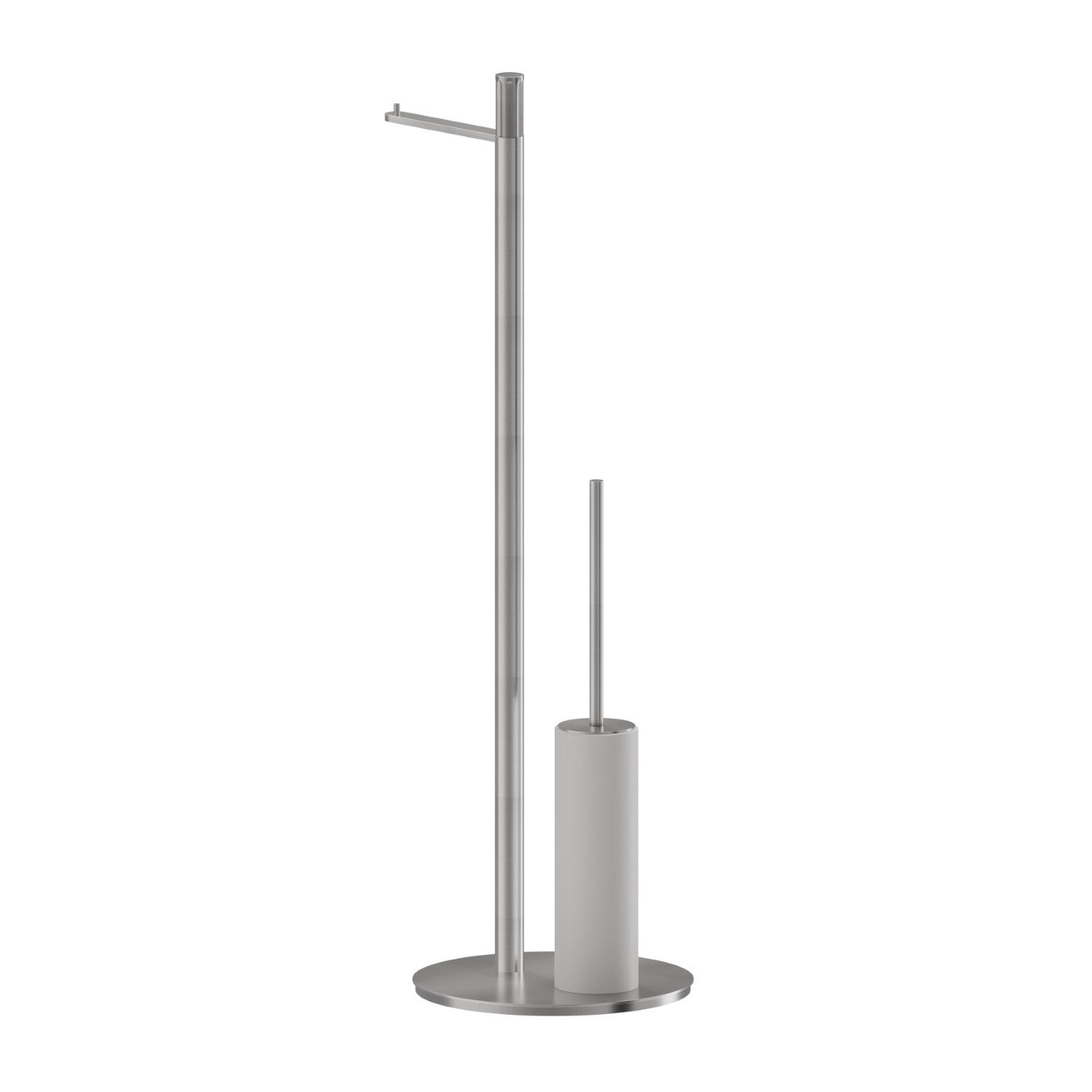 Porte-papier et porte-brosse de toilet sur pied. Résine blanche - finition PVD Brushed steel